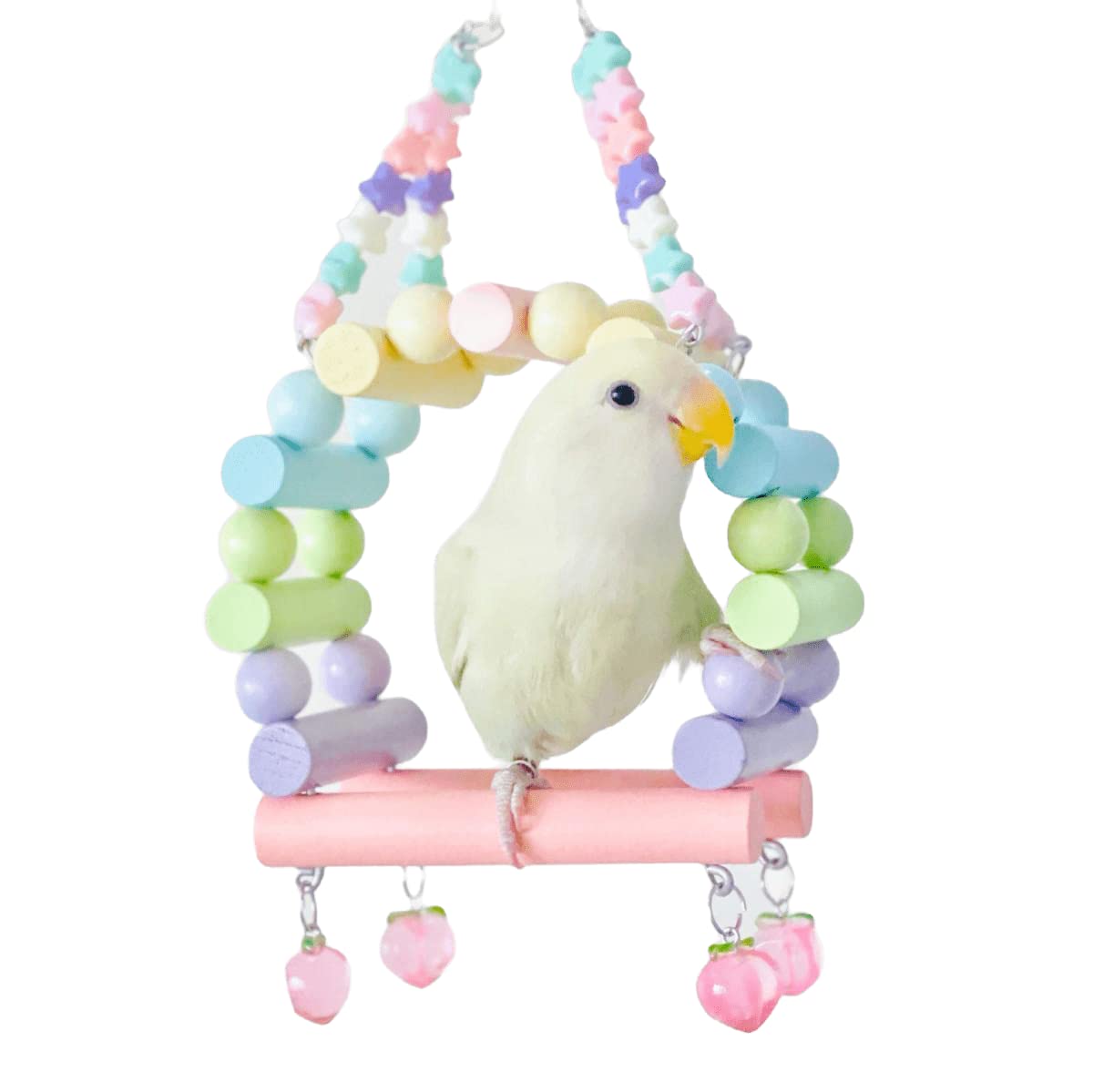 Natural Wooden Bird Swing Toy - Parrot Cage Hammock with Stainless Steel Chain - Chewing & Climbing Perch Stand for Parakeets, Cockatiels, Lovebirds - Perfect for Bird Cage Accessories & Playtime Enrichment