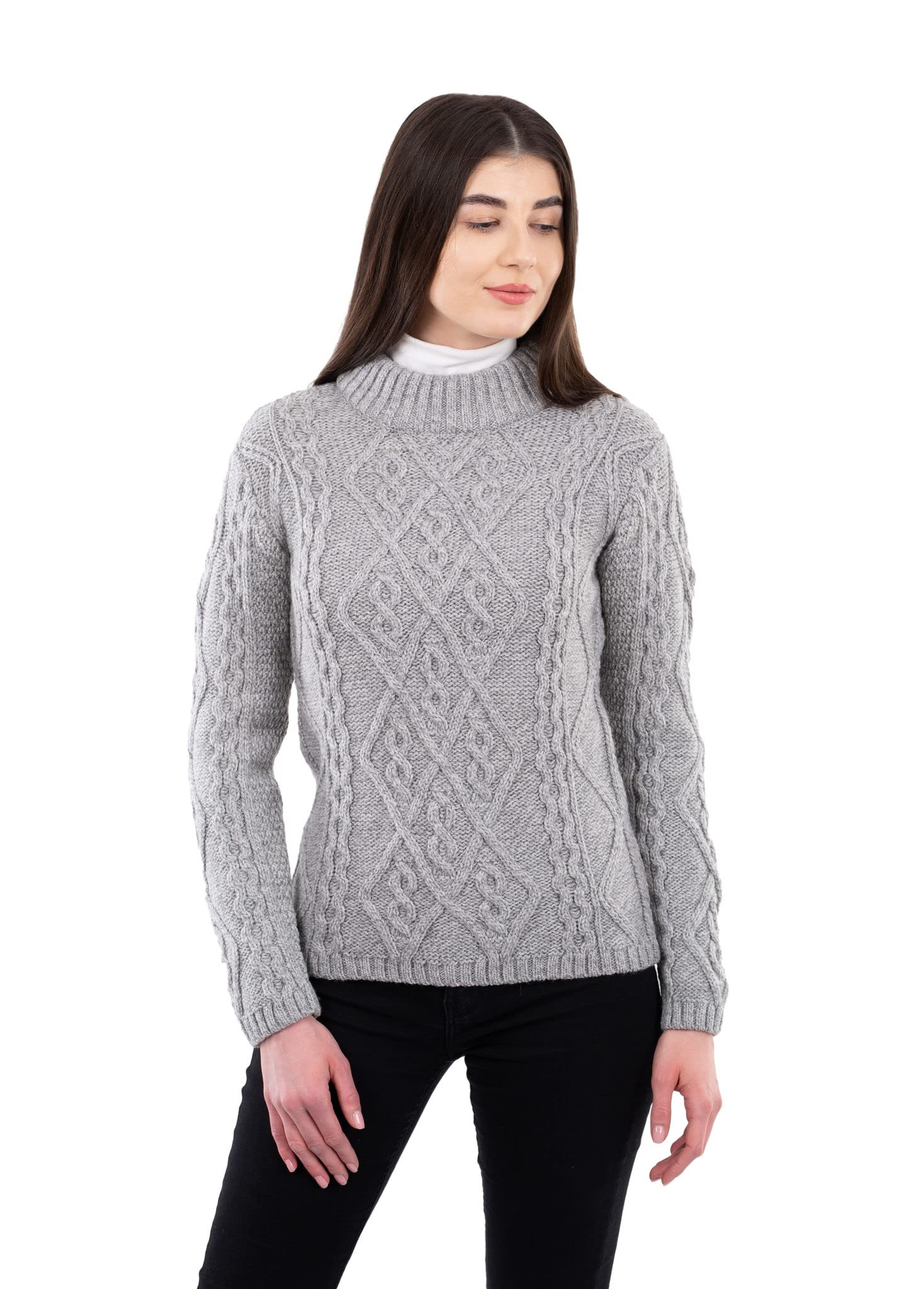 SAOL Women's Wool Sweater - Irish Cable Knit Jumper for Winter, Fall & Spring | Cozy Warm Pullover for Casual Outfits, Office Wear & Outdoor Activities