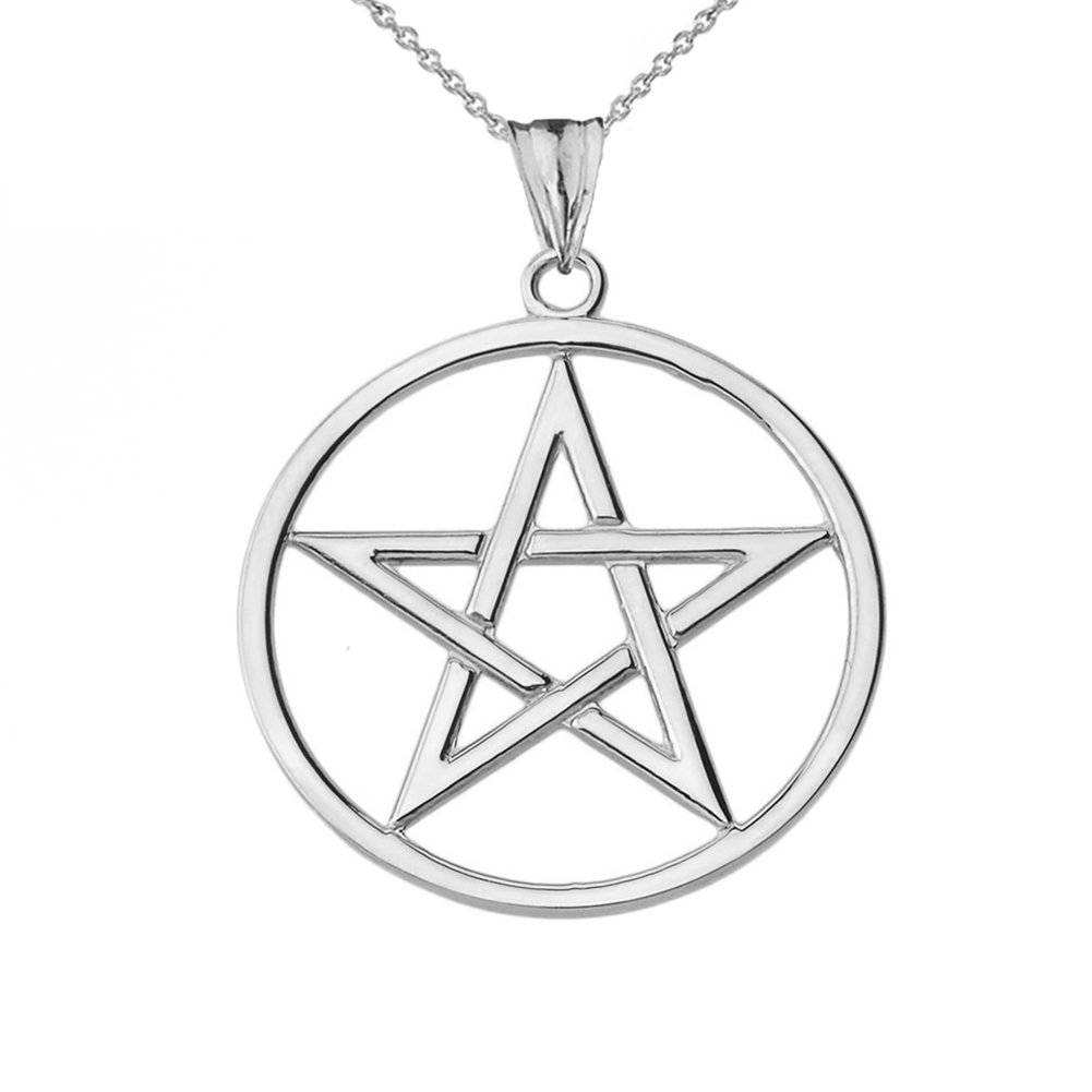 14K White Gold Pentagram Charm Pendant Necklace for Women - Elegant Gothic Jewelry for Everyday Wear, Gift Giving & Spiritual Protection
