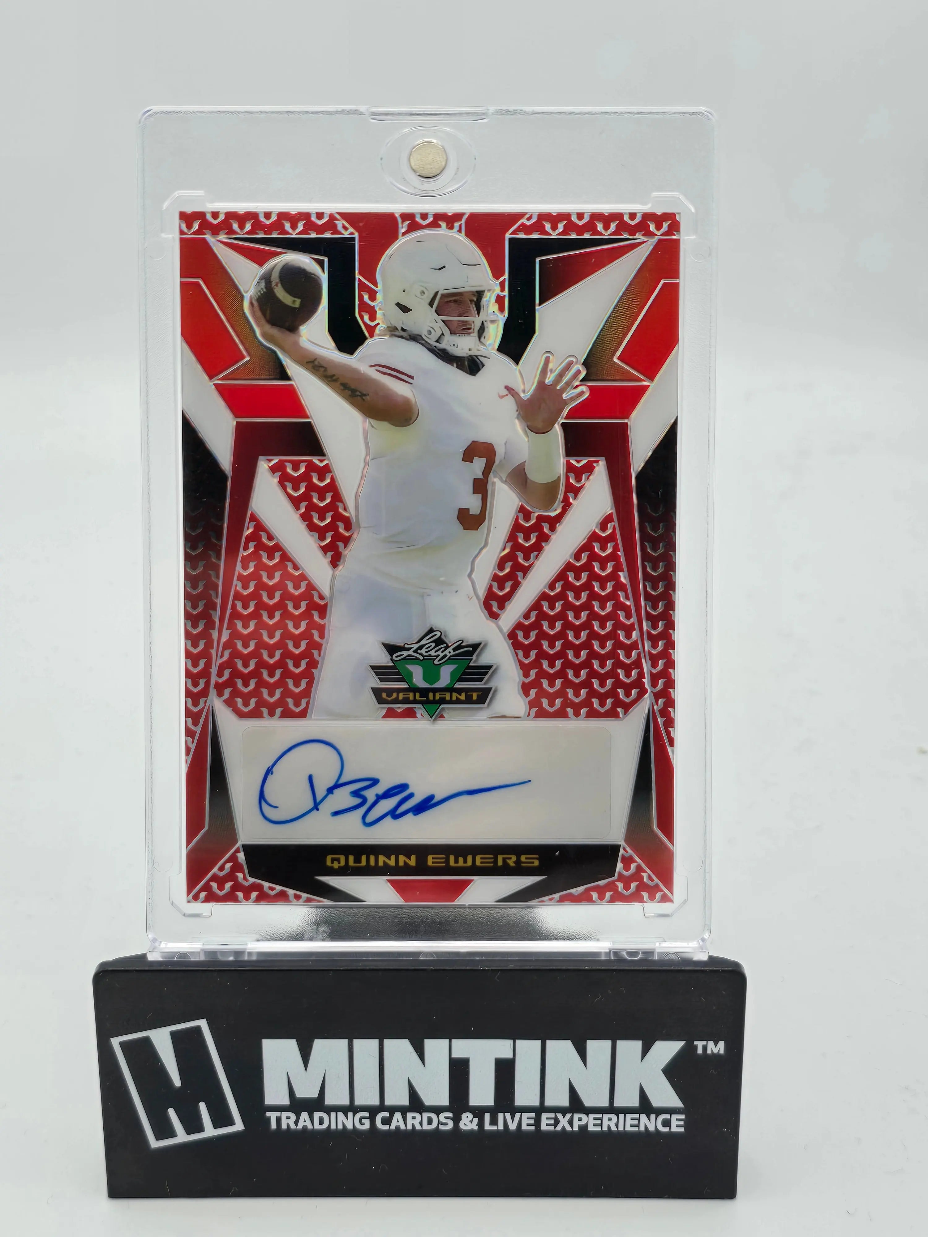 2023 Leaf Valiant Football Quinn Ewers Red Auto Autograph /9 - Rare Signed Rookie Card for NFL Collectors & Fantasy Football Fans - Perfect for Display, Trading, and Investment