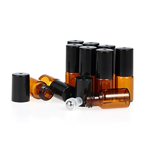 10 Pcs 3ml Amber Glass Essential Oil Roller Bottles with Stainless Steel Roller Balls & Droppers - Perfect for Aromatherapy, DIY Blends & On-the-Go Use