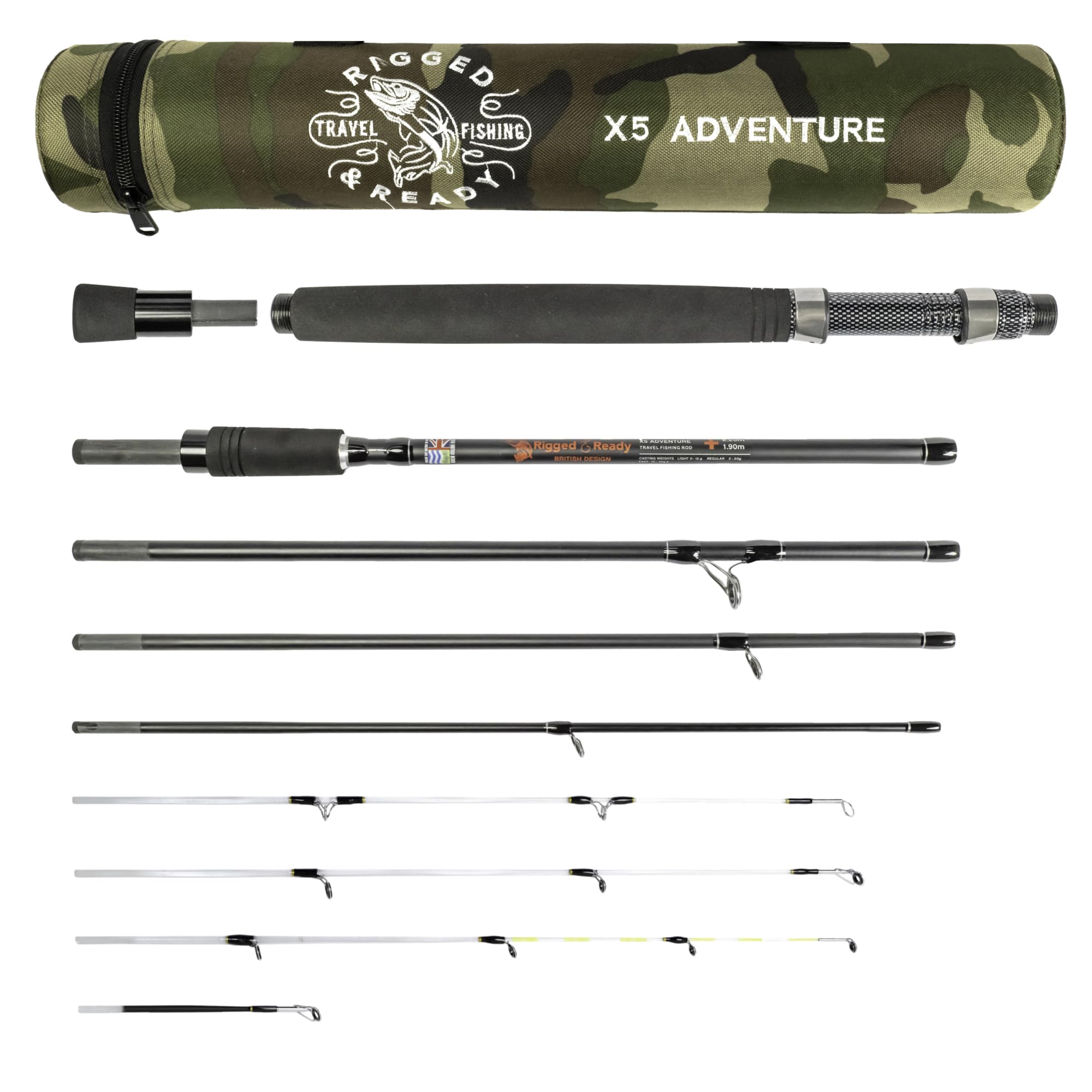 Rigged & Ready X5 Series Travel Fishing Rods Spin-Fly Combo - Compact 4-Piece Rod with 2 Reels & 5 Technique Tips | Perfect for Backpacking, Camping & Saltwater Fishing Adventures