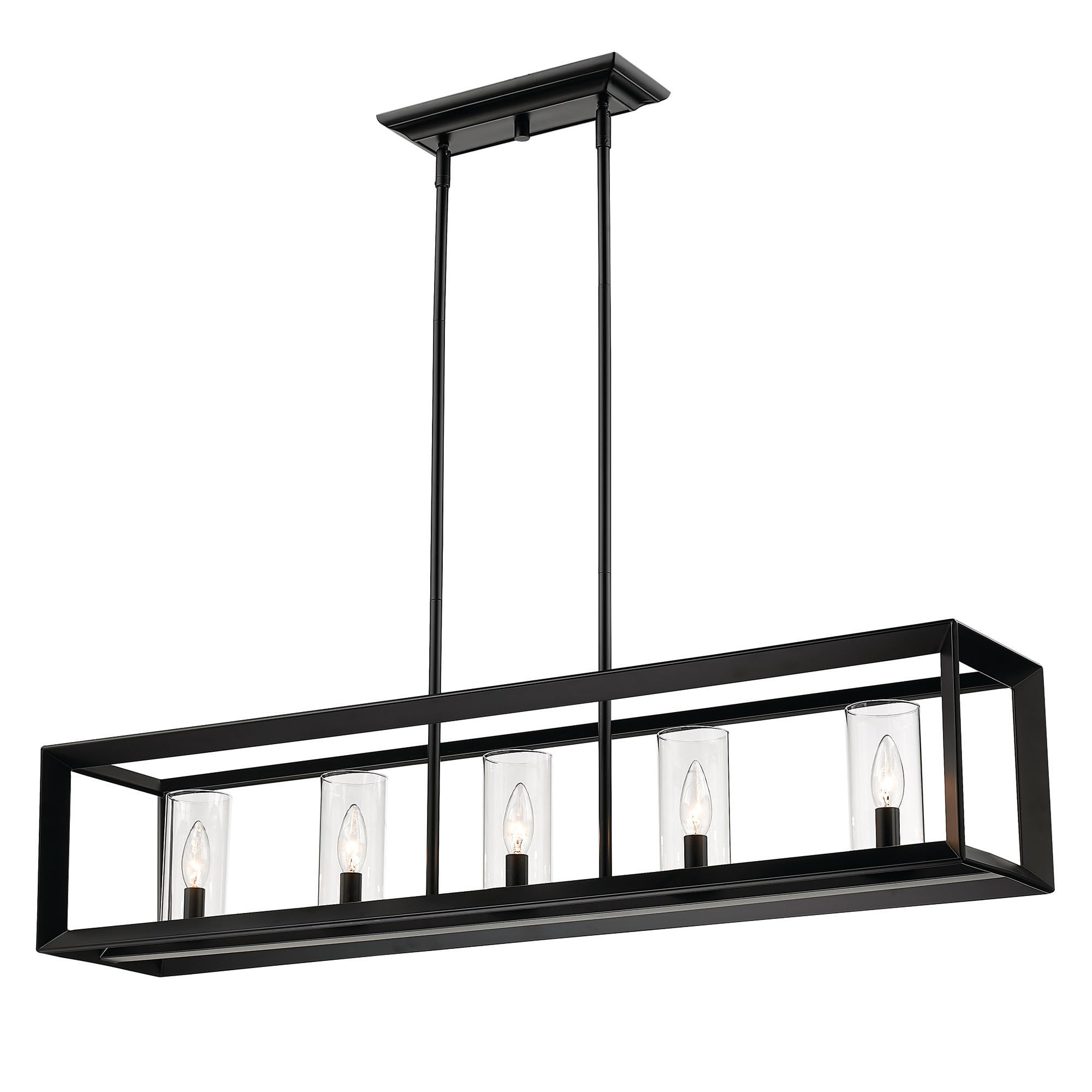 Golden Lighting Smyth Linear Pendant Light - Matte Black Finish with Clear Glass Shade | Modern Kitchen Island Lighting, Dining Room Chandelier, Contemporary Home Decor