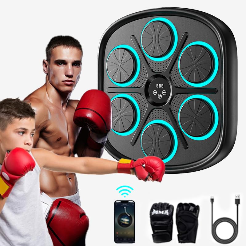 CRYSTAL FIT Music Boxing Machine with Boxing Gloves - Adjustable Wall Mounted Punching Bag for Adults & Kids - Home Gym Workout Equipment for Cardio & Stress Relief - Perfect for Fitness Training, Boxing Practice & Family Fun