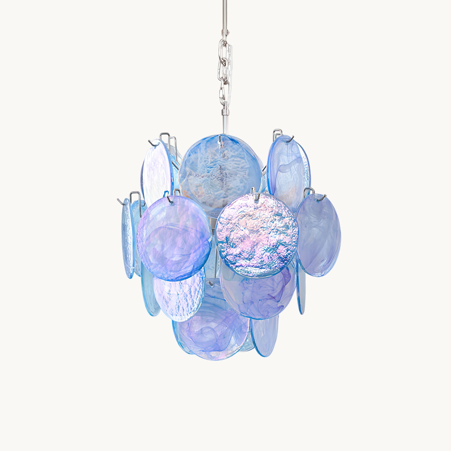 Blue Murano Glass Disc Chandelier - Elegant Venetian Style Ceiling Light Fixture for Dining Room, Living Room & Bedroom Decor