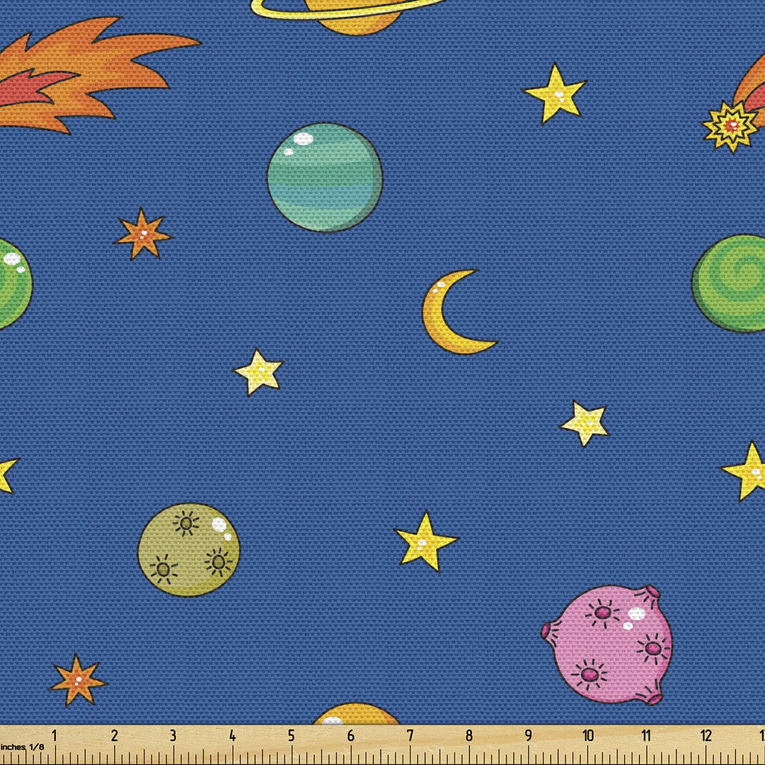 Ambesonne Outer Space Fabric by The Yard - Alien Planets, Shooting Stars, Saturn & Moon Universe Print - Decorative Upholstery Fabric for Sofa, Curtains, Pillows - Perfect for Space Themed Bedroom, Nursery Decor
