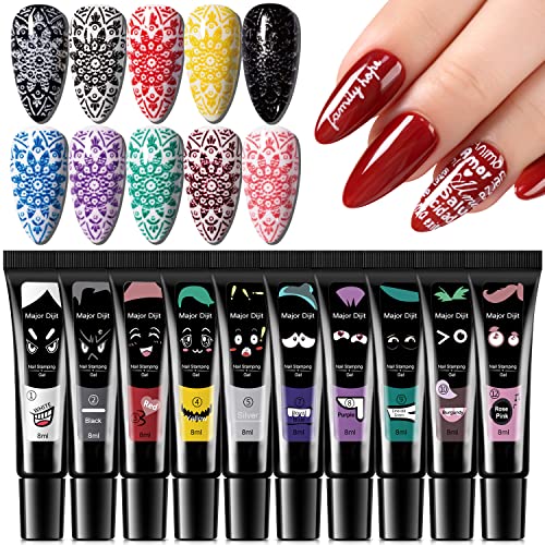 10 Colors UV LED Nail Art Gel Polish Kit - 8ML Major Dijit Stamping Gel for Nail Stamping Plates | Salon Quality, Long Lasting Wear | Perfect for DIY Nail Art, Home Manicures & Professional Nail Designs