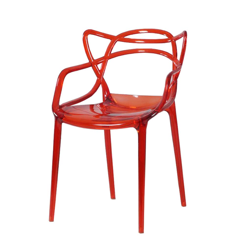 AFEO-Barstools Transparent Acrylic Bar Stool with Armrests & Backrest - Modern Kitchen, Cafe, Dining & Bedroom Chair - Red (Perfect for Home Bars, Restaurants & Office Use)