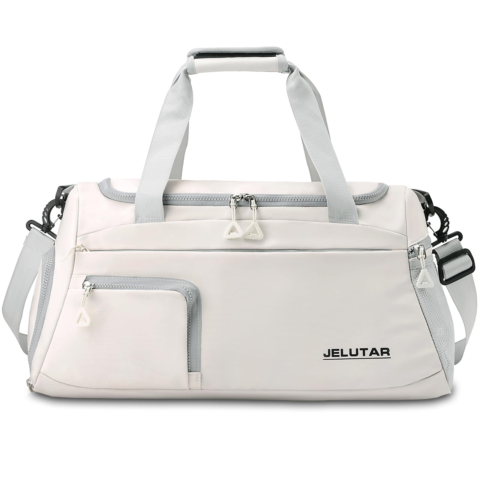 JELUTAR Women's Gym Duffle Bag - Small Carry On Travel Tote with Shoe Compartment & Waterproof Pocket - Perfect for Workout, Weekend Trips & Airplane Personal Item (Beige)