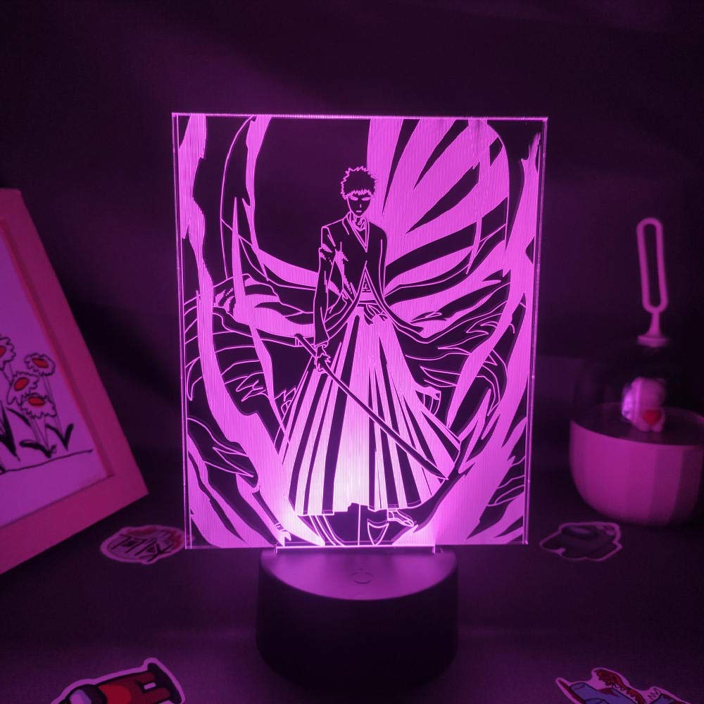 3D LED Night Light - Kurosaki Ichigo Anime Figure Illusion Lamp, Manga Character Bedside Decor for Kids & Adults | Perfect Gift for Anime Fans, Bedroom, Office Desk, Gaming Room, and Birthday Presents