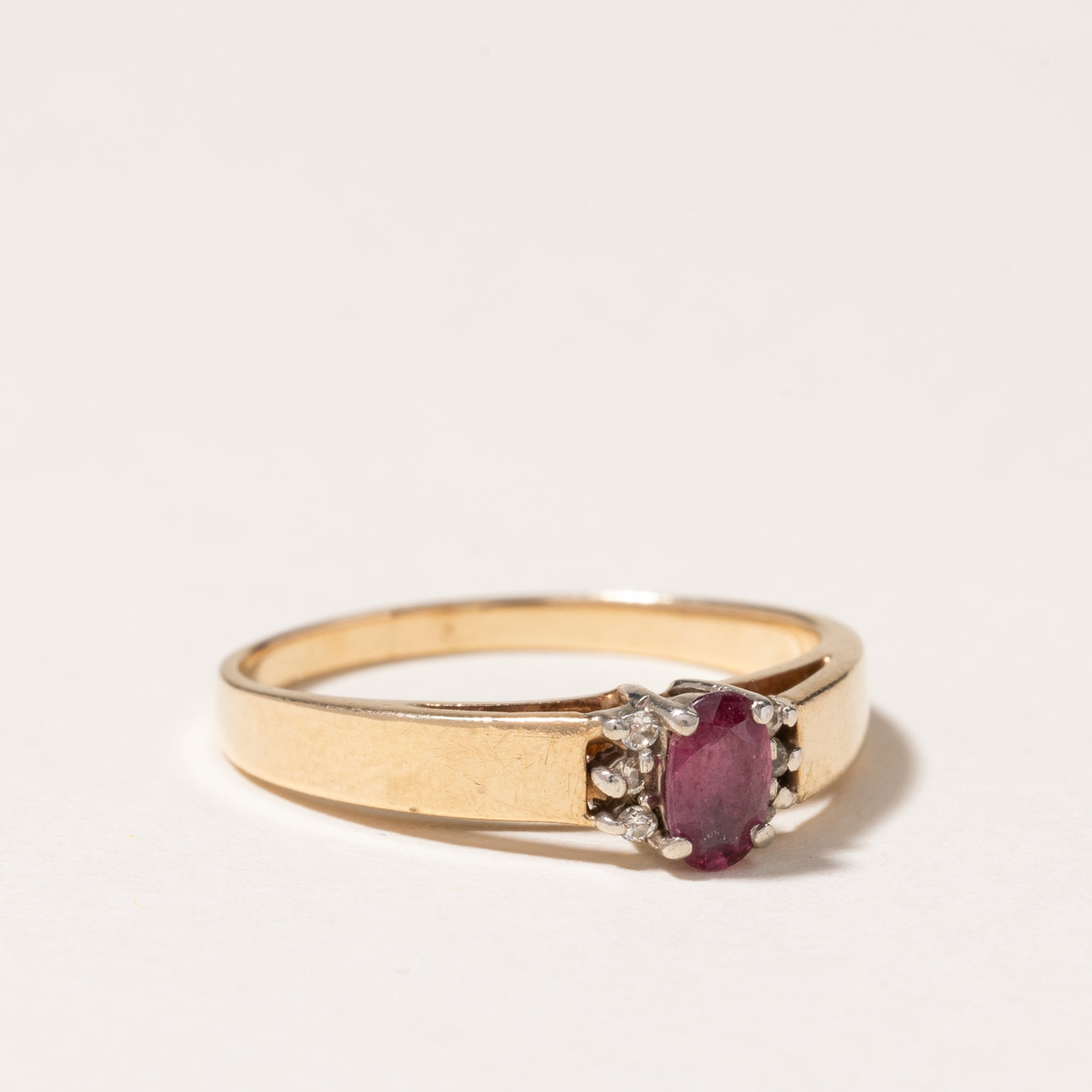 10K Oval Cut Ruby & Diamond Ring - 0.20ct Ruby & 0.03ctw Diamonds - Size 6.5 - Elegant Engagement, Anniversary or Gift Jewelry for Women