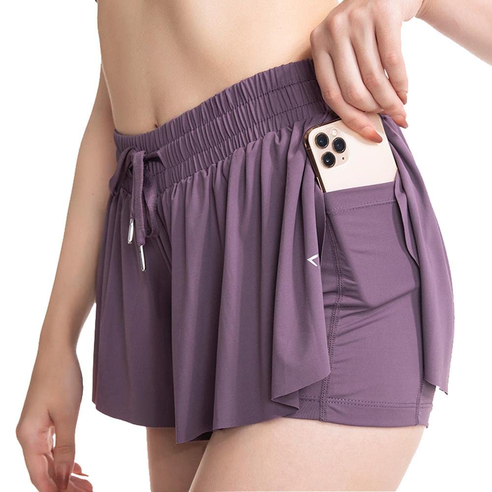 NandnSnow Women's 2-in-1 Flowy Running Shorts with Drawstring & Pockets - Athletic Workout Yoga Tennis Shorts for Summer - Perfect for Gym, Jogging, and Outdoor Activities
