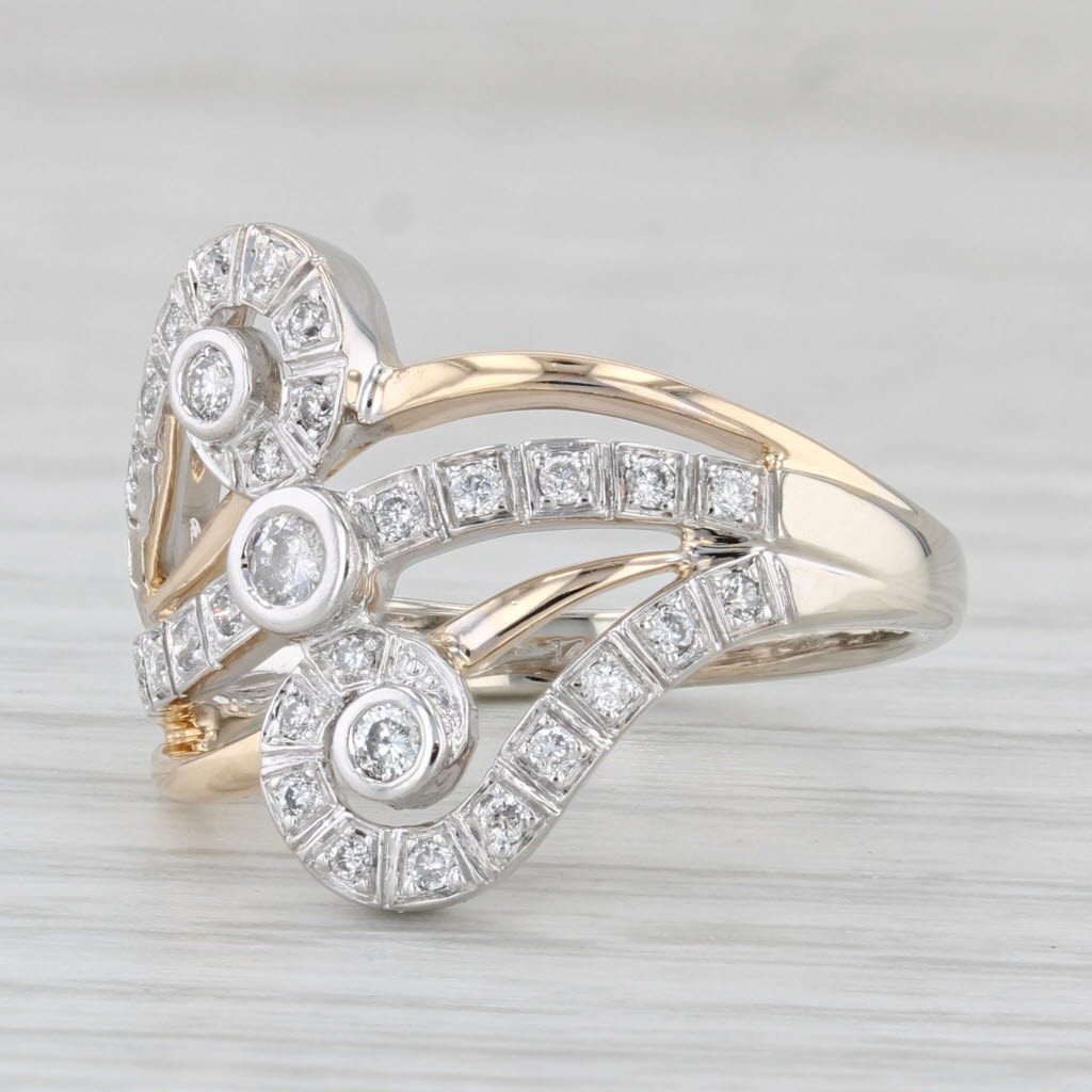 0.40 Carat Total Weight (CTW) Diamond Swirl Bypass Ring in 14K Yellow & White Gold - Size 6.25 | Elegant Wedding Band, Anniversary Gift & Special Occasion Jewelry for Women