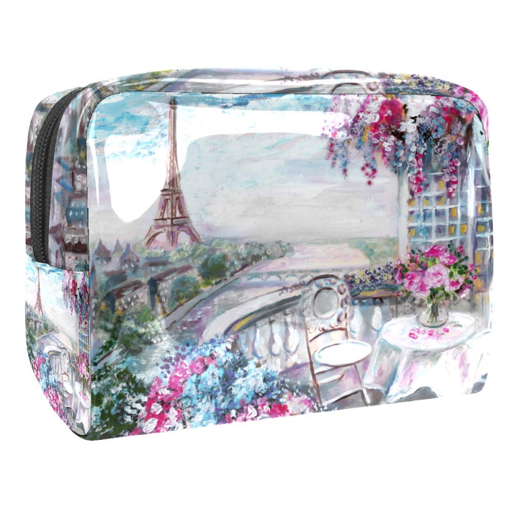 Portable Waterproof Makeup Bag with Zipper - Travel Toiletry Organizer for Women, Cosmetic Pouch for Makeup Brushes & Skincare - Perfect for Travel, Gym & Daily Use (Paris Oil Painting Design)