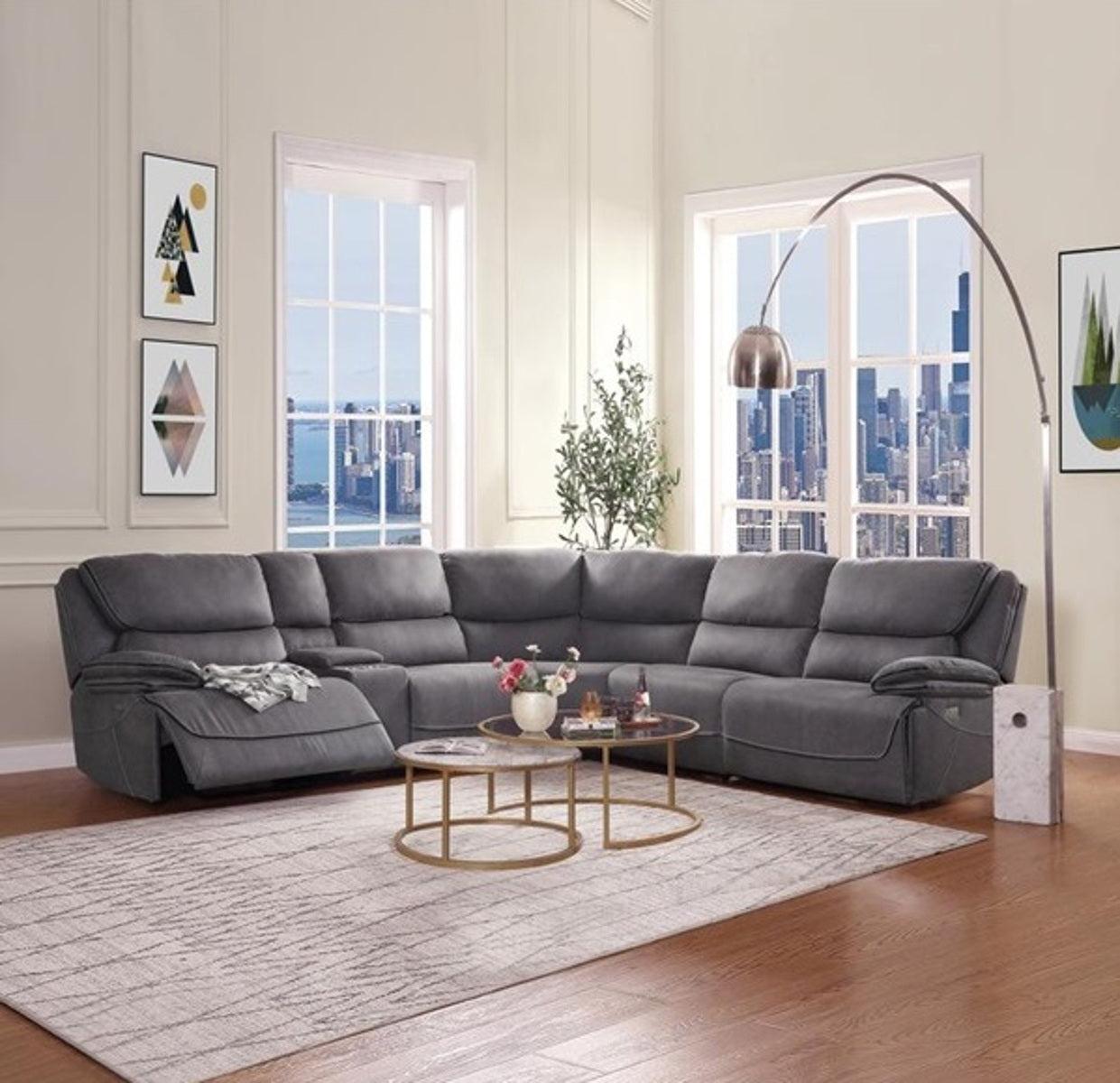 Acme Neelix Power Motion Sectional Sofa in Seal Gray 55120 - Modern Reclining Sofa Set with USB Charging | Perfect for Living Room, Home Theater & Family Gatherings