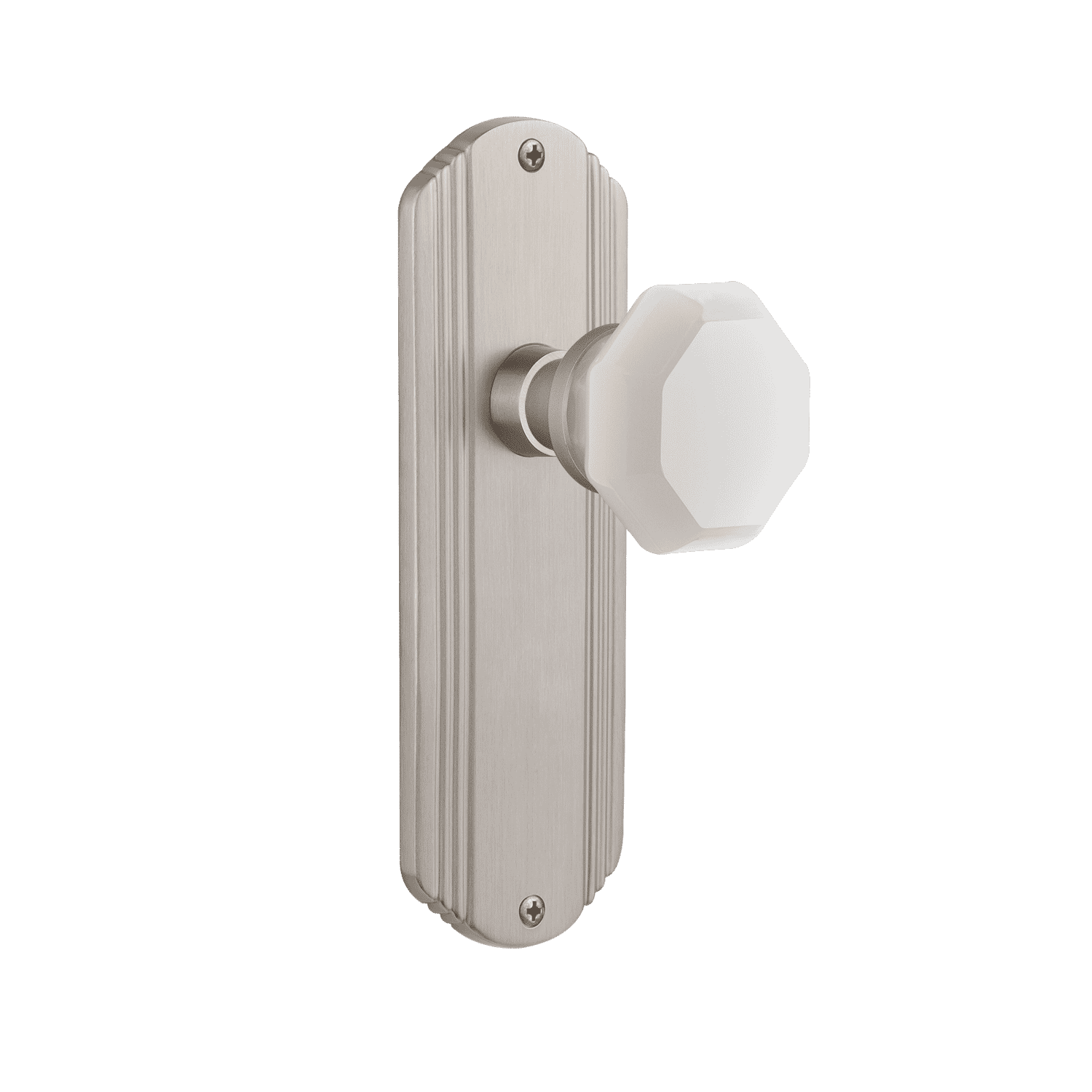 Decorative Long Plate with White Waldorf Knob in Satin Nickel Finish - Perfect for Modern Cabinets, Dressers, and Furniture Hardware Upgrade