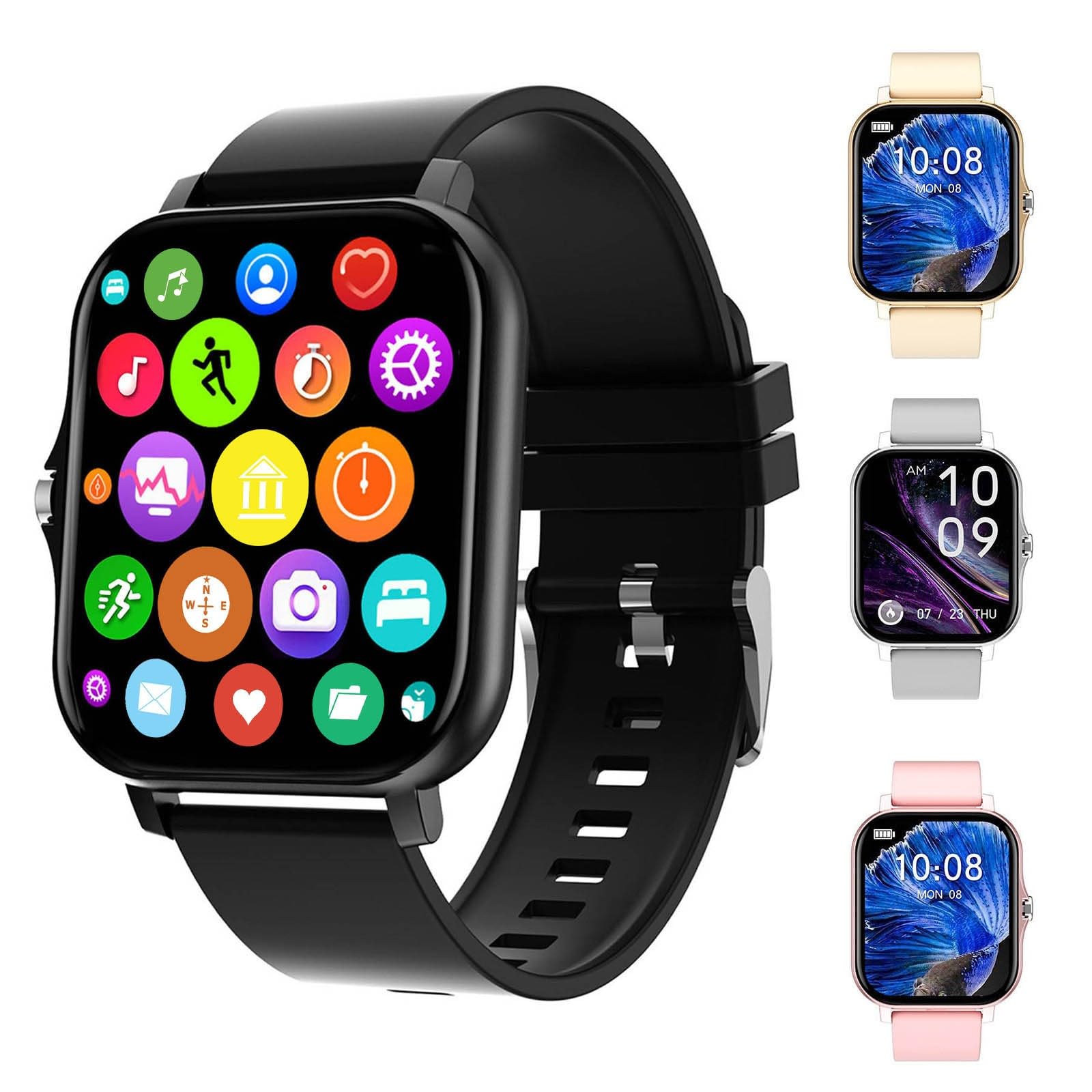 Smart Watch for Kids, Women, Men - Bluetooth Calling, Touch Screen, APP Control, Fitness Tracker & Sleep Monitor - Perfect for Workouts, Daily Use & Family Safety (Black)