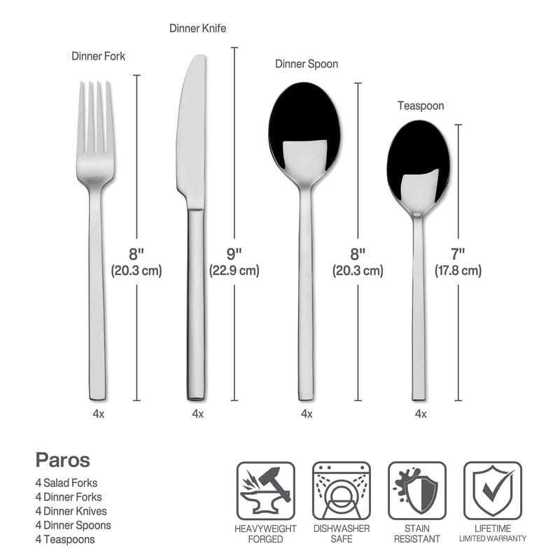 Premium Shea Forged 16-Piece Stainless Steel Flatware Set - Service for 4 - Elegant Dinnerware for Formal Dining, Wedding Gifts & Home Entertaining