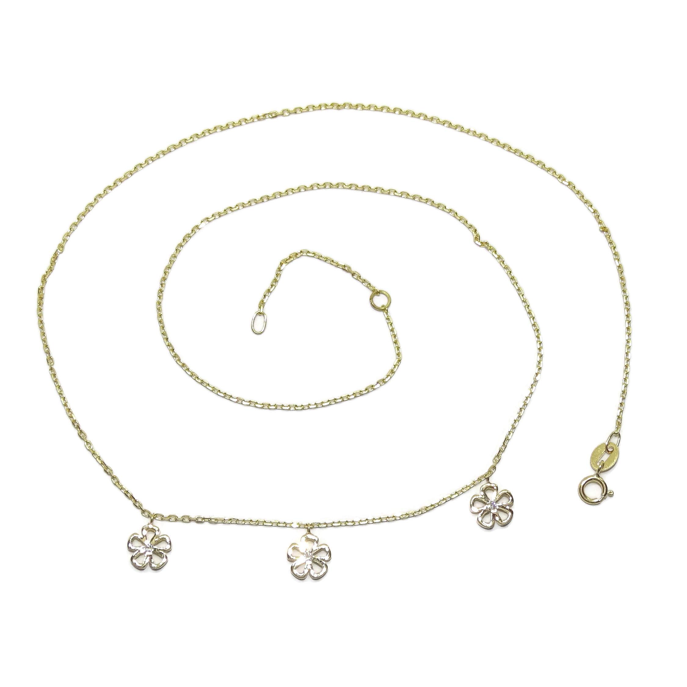 18K Yellow Gold Floral Drop Choker Necklace for Women | Genuine Diamond Dangling Charms | 45cm Italian Fine Jewelry Chain | 2.70g Real Gold | Elegant Gift for Her | Perfect for Weddings, Anniversaries & Special Occasions