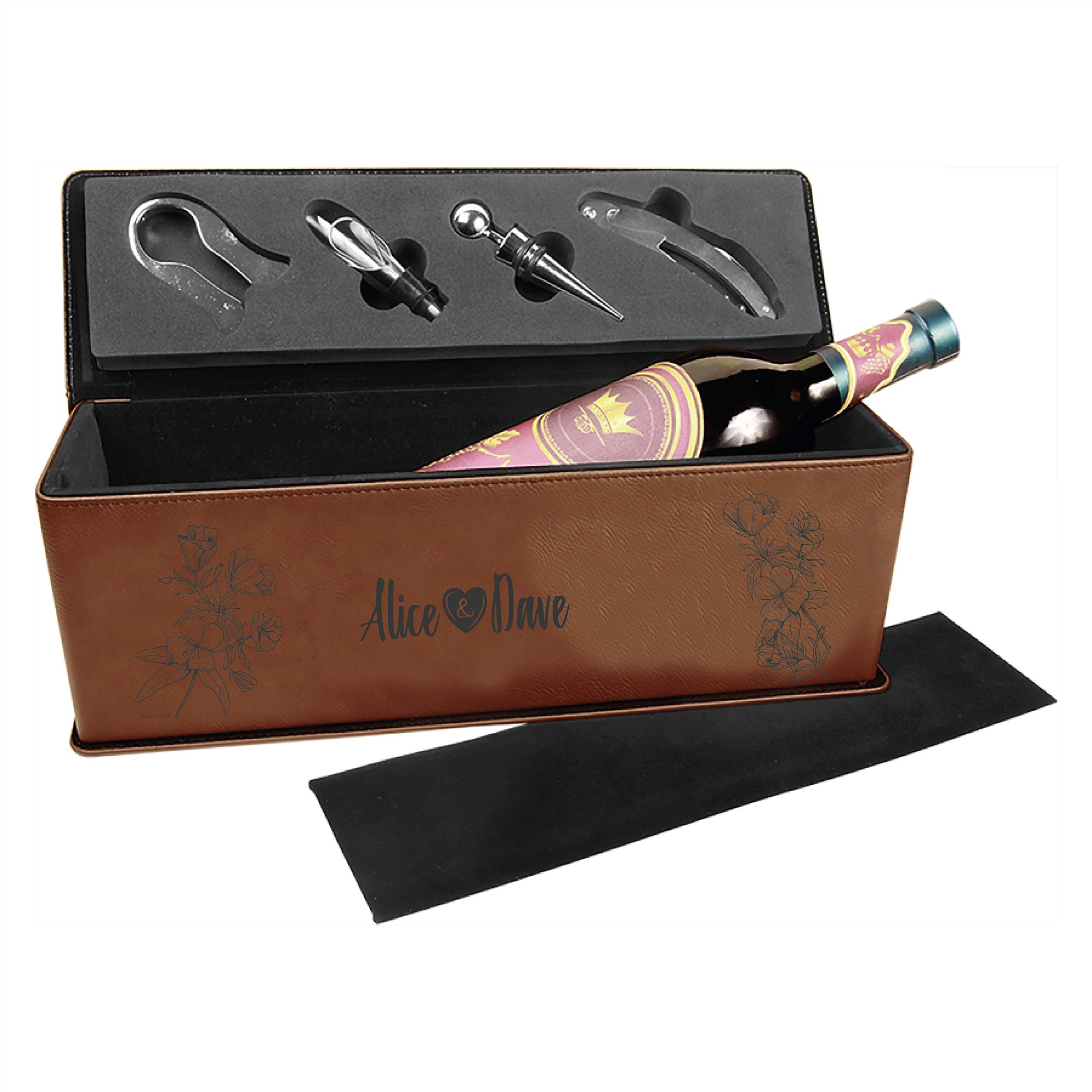Custom Engraved Leatherette Single Wine Gift Box with Tools - Personalized Wine Present for Christmas, New Year, Father's Day - Perfect for Gifting, Home Bars & Special Occasions