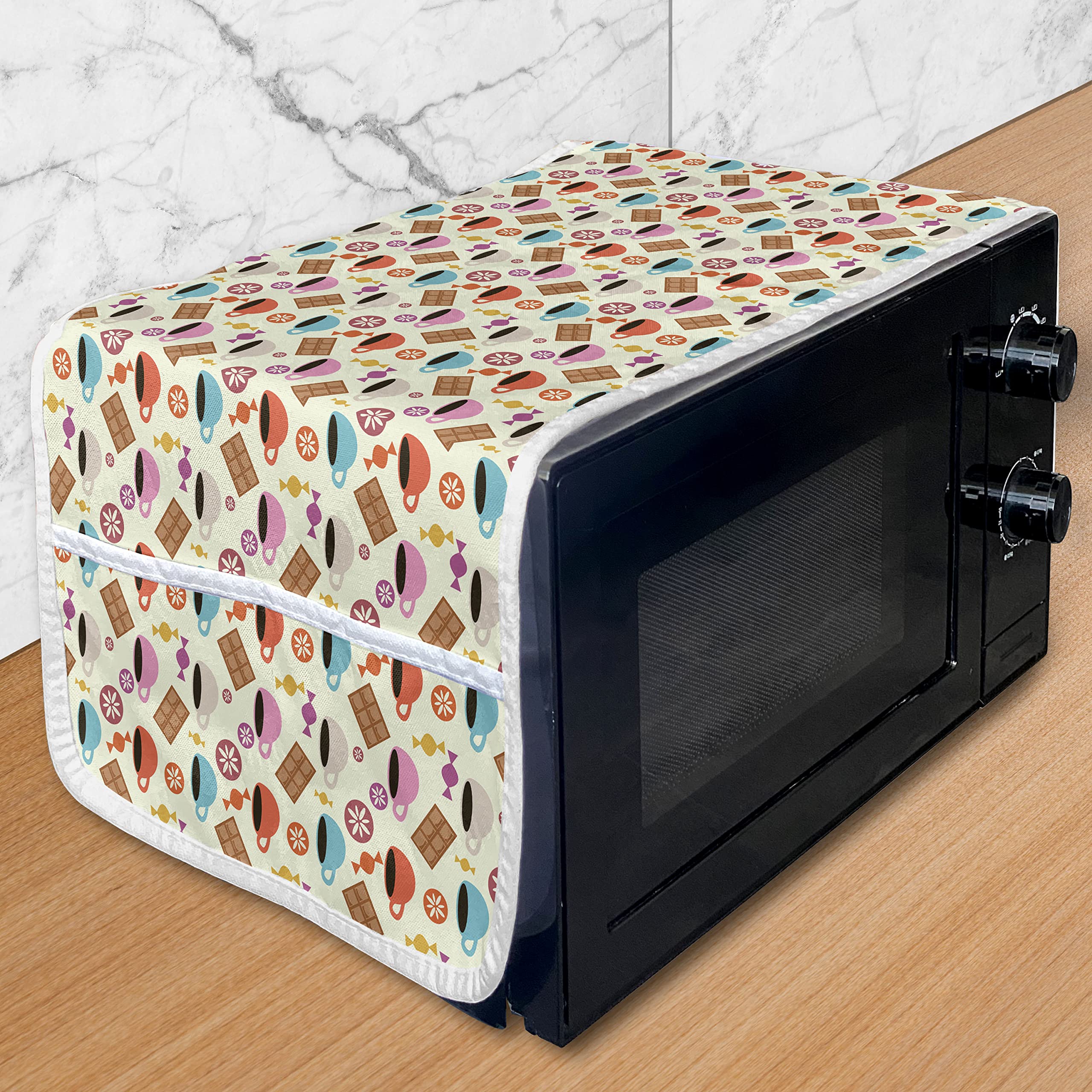 Ambesonne Microwave Cover - Cartoon Coffee Design, Waterproof Kitchen Organizer for Home & Office