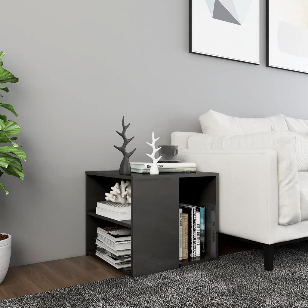Sywamol Modern Side Table for Living Room - High Gloss Gray End Table 20