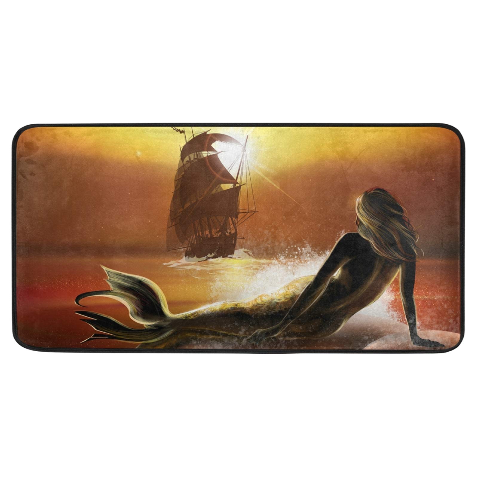 Premium Anti-Fatigue Kitchen Rug - Non-Slip Soft Standing Floor Mat with Mermaid Design, 39