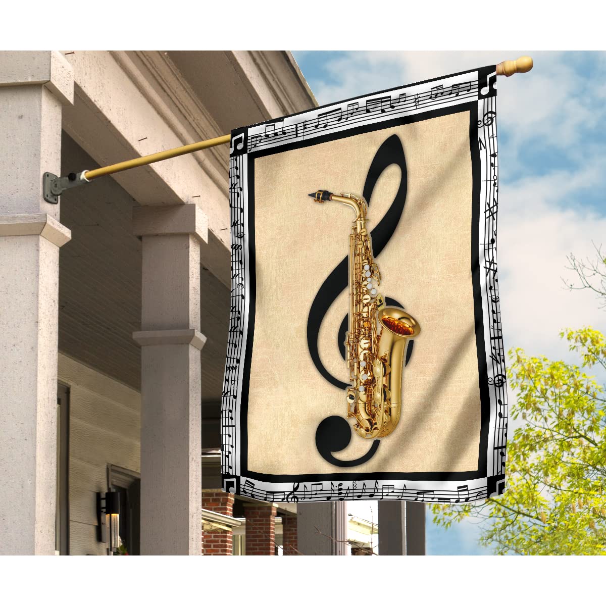 Saxophone Music Note Painting House Flag & Treble Clef Garden Flag for Saxophone Players - Perfect for Home, Yard, and Garden Decor | Ideal for Jazz Enthusiasts and Outdoor Music Events