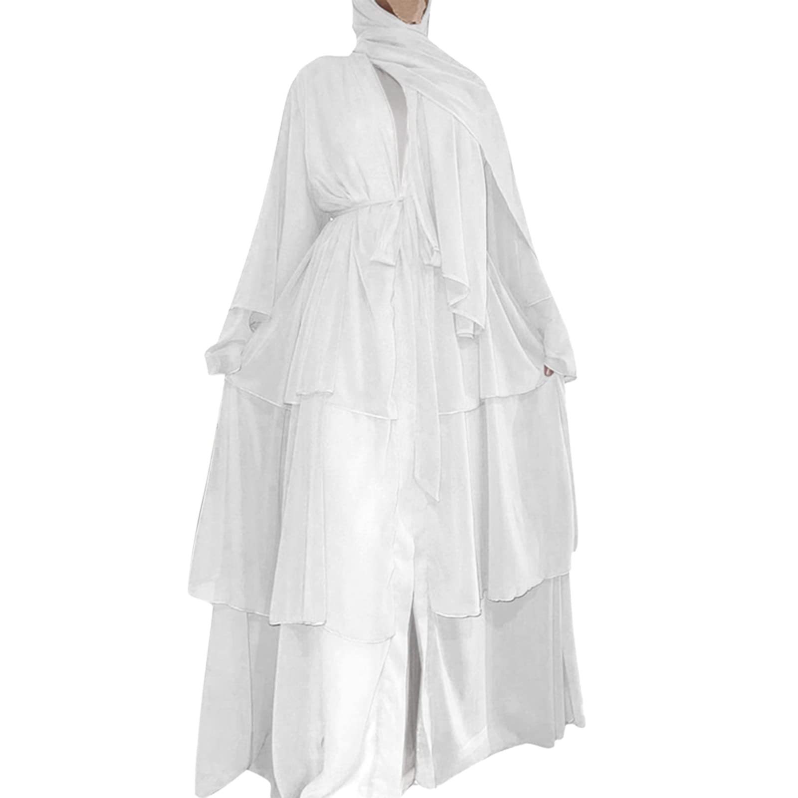 Elegant Muslim Women's Chiffon Layered Cardigan - Soft Loose Long Open Front Coat for Modest Fashion | Perfect for Prayer, Office Wear & Casual Outfits
