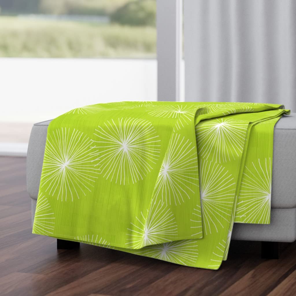 Soft Plush Minky Throw Blanket 50x70 Inches - Dandelion Green Retro Midcentury Floral Design | Cozy Living Room Decor, Bedroom Accent Blanket, Perfect Gift for Housewarming & Holidays