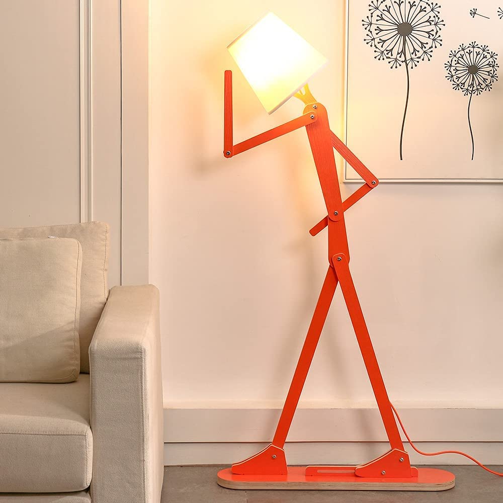 Stylish Wooden Floor Lamp with Swing Arm - Tall Decorative Standing Light for Living Room, Bedroom, Office & Farmhouse - Energy Efficient LED Bulb Included (Orange) - Perfect Reading Lamp & Cozy Home Decor Gift Idea