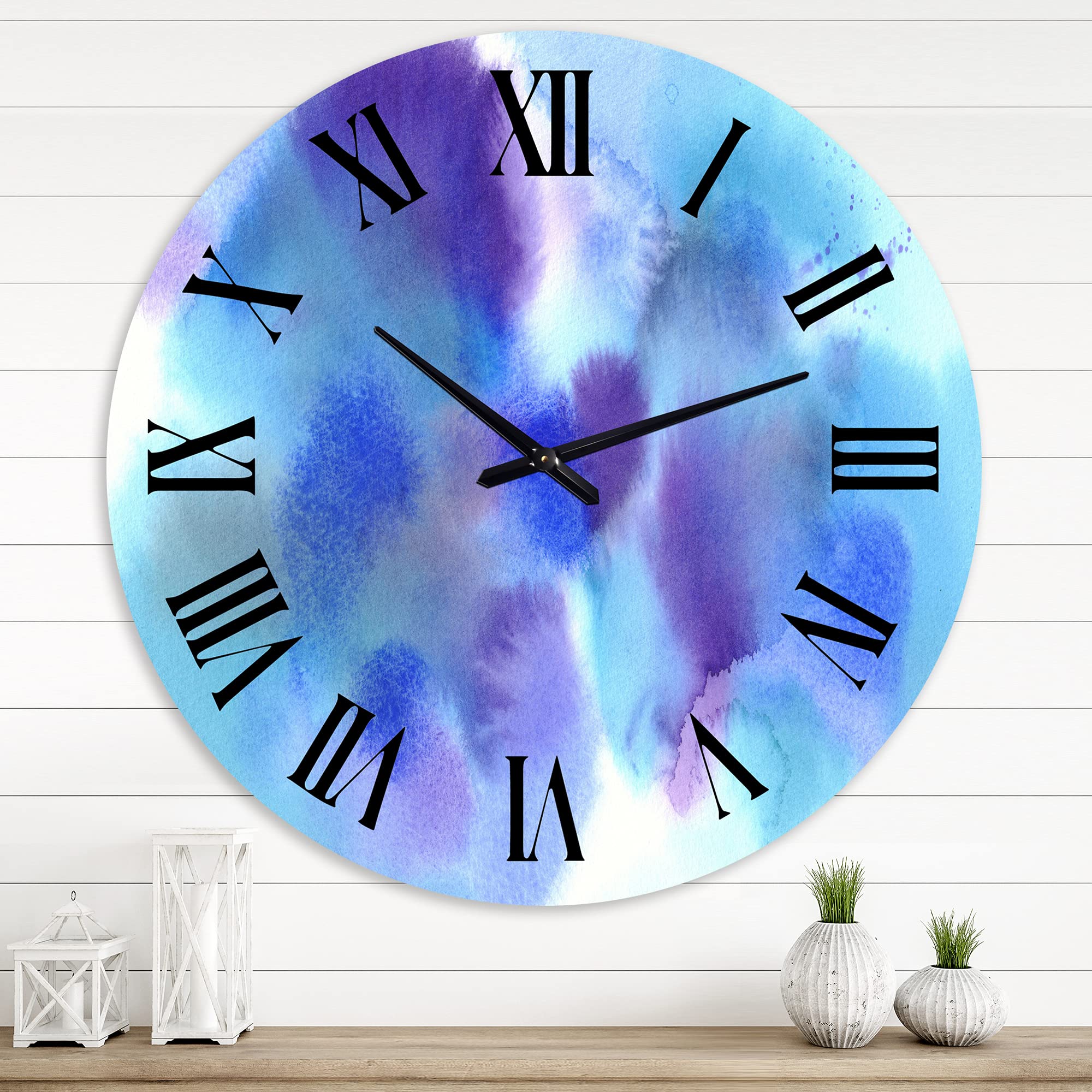 DesignQ Modern Wall Clock - Blue and Violet Cloudscape Large Silent Non-Ticking Clock for Office, Living Room, Bedroom & Home Decor | Perfect for Modern & Contemporary Spaces