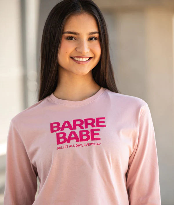 Barre Babe Long Sleeve Crop Top - Women's Workout Shirt for Yoga, Pilates & Barre Class | Moisture-Wicking & Comfortable Fitness Apparel