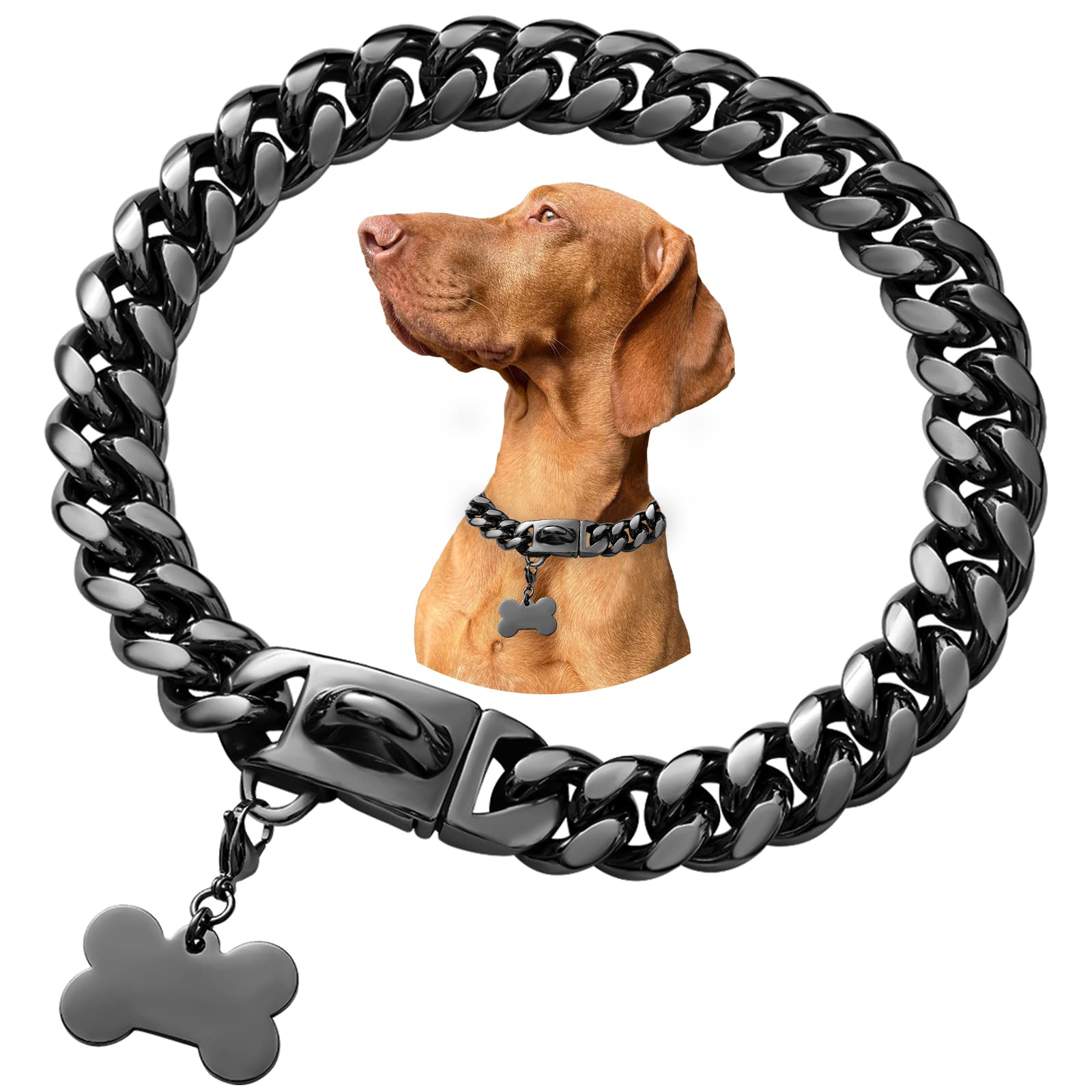 Heavy Duty Extra Large Dog Chain for Outside - Strong Metal Cuban Curb Chain Collar for Large, Medium & Small Dogs up to 350lbs - Perfect for Walking, Training & Outdoor Adventures