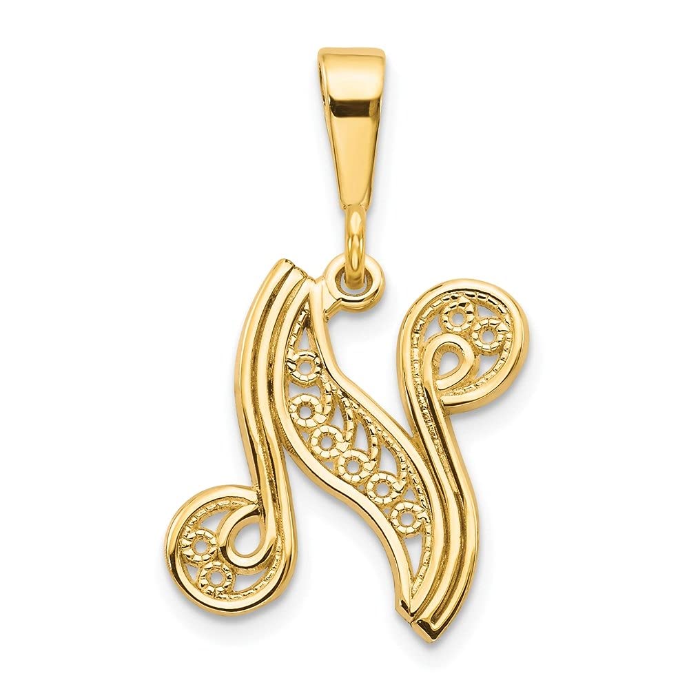 14K Yellow Gold Alphabet Initial Pendant Necklace for Women - Elegant Script Filigree Letter Charm Jewelry Gift for Her, Perfect for Birthdays, Anniversaries & Special Occasions
