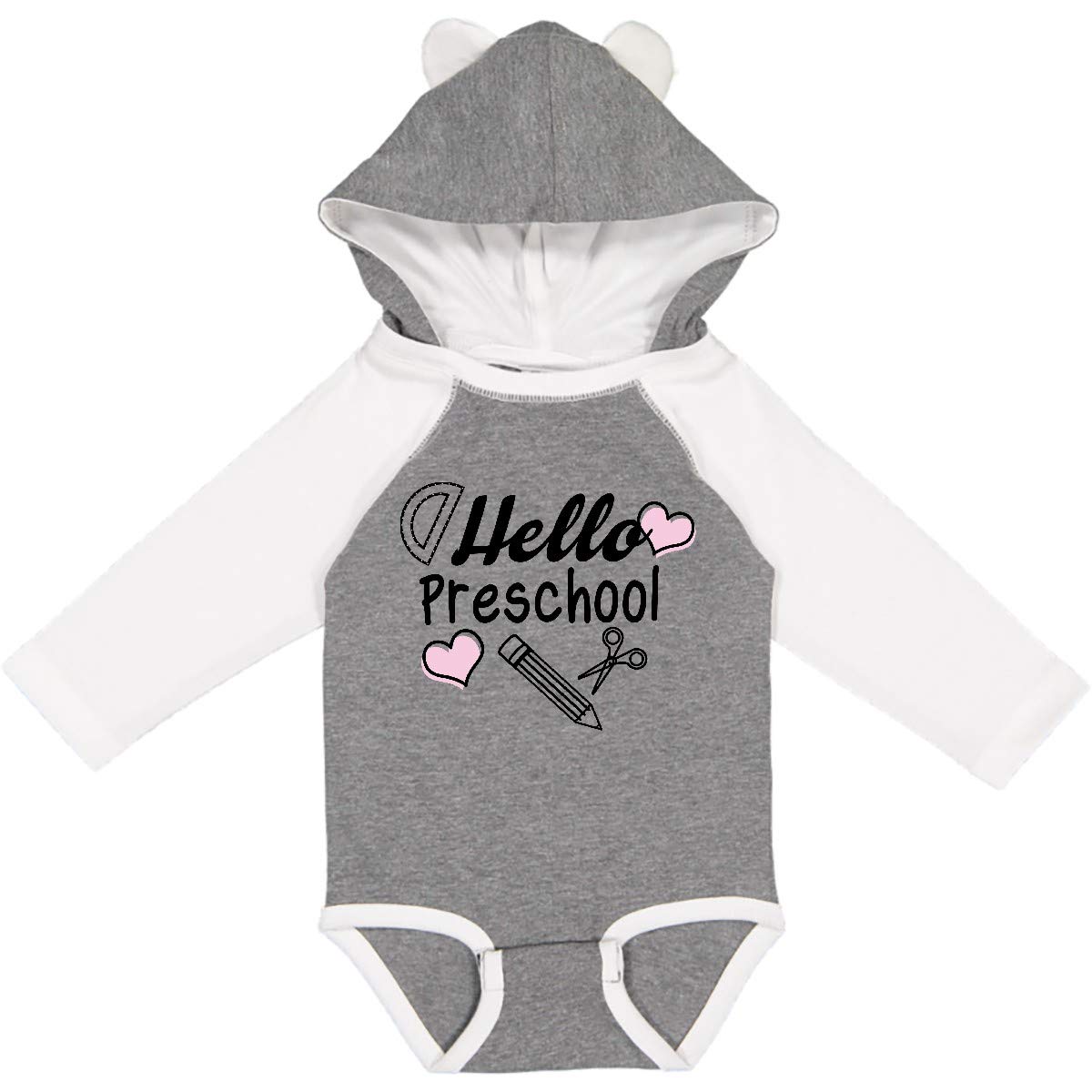 Inktastic Hello Preschool with Hearts and School Supplies Long Sleeve Baby Bodysuit - Cute Infant Outfit for Daycare, First Day of School & Photo Shoots