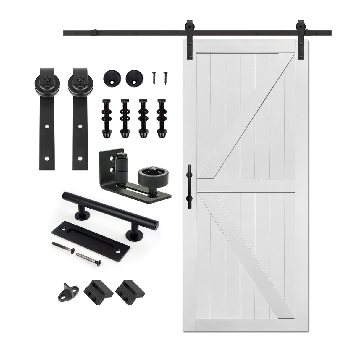 S&Z TOPHAND® 36 x 84 Inch White Wood Texture PVC Sliding Barn Door with 6.6FT Hardware Kit - Modern Style, Easy Assembly for Bedroom, Closet, or Living Room Partition