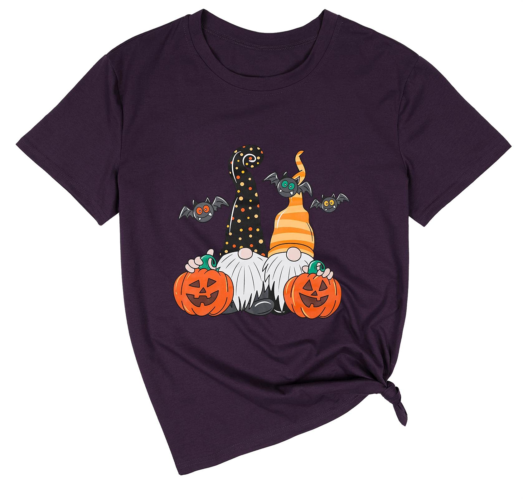 KIDDAD Women's Halloween Gnomes T-Shirt - Cute Pumpkin Graphic Short Sleeve Tee for Halloween Parties, Costume Events & Casual Wear