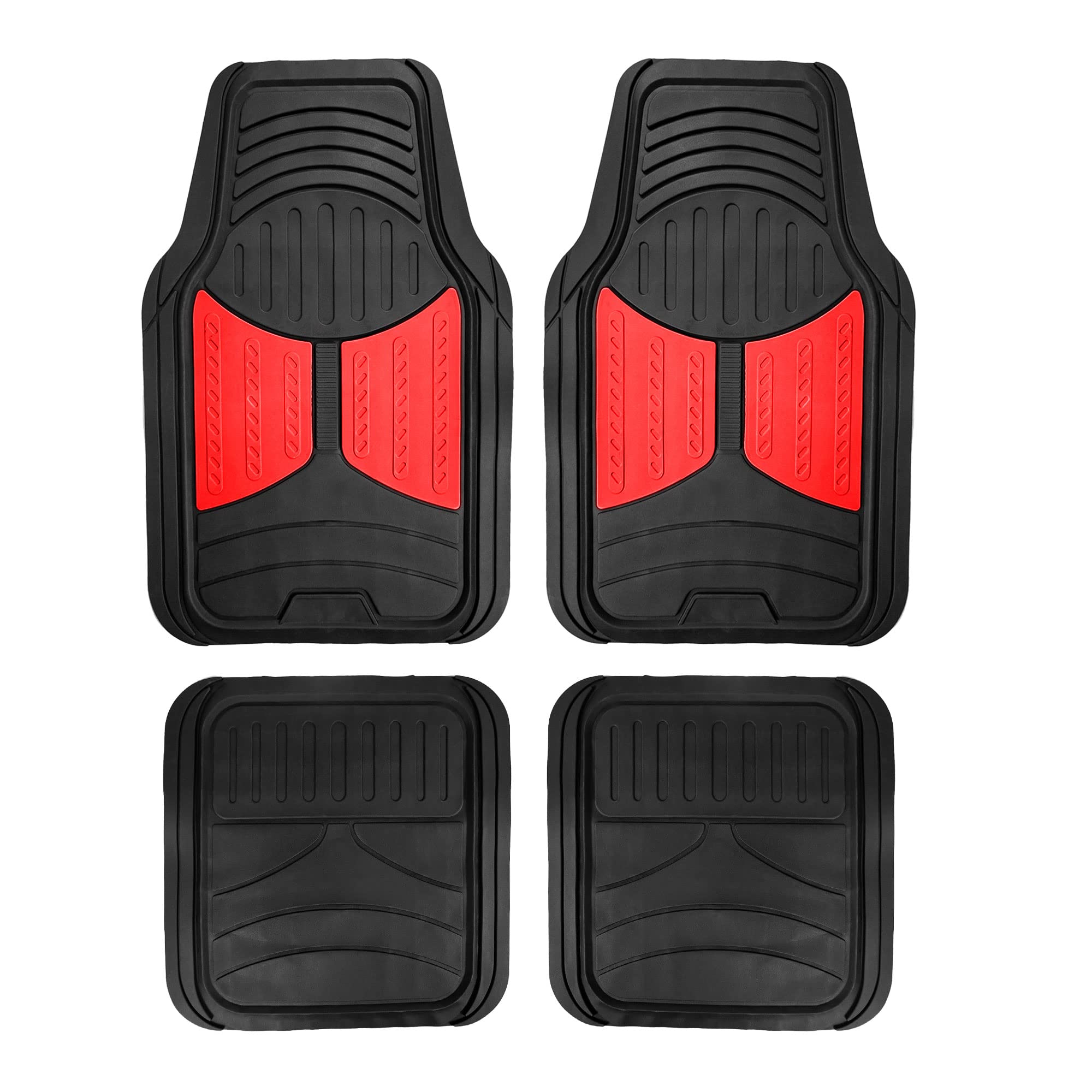 FH Group Full Set Trimmable Rubber Floor Mats - Universal Fit for Cars, Trucks & SUVs | Non-Slip, Durable Protection | Perfect for All-Weather Use & Easy Cleaning (Red Monster Eyes Design)