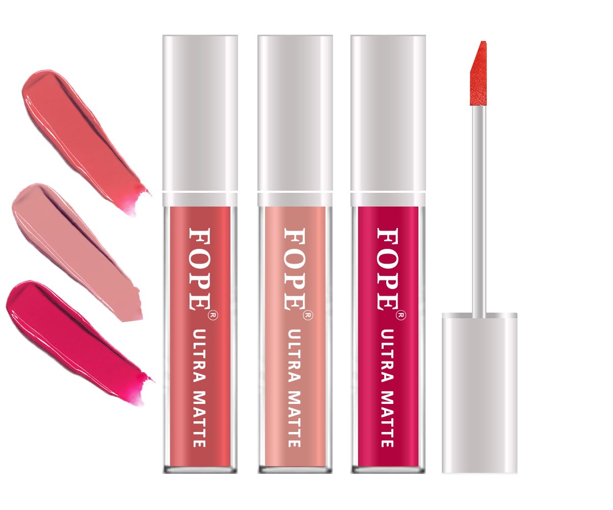 FOPE Ultra Smooth Liquid Matte Lipstick Set of 3 - Long Lasting, Waterproof & Non-Drying Lip Makeup for Women | Perfect for Everyday Wear, Parties & Special Occasions