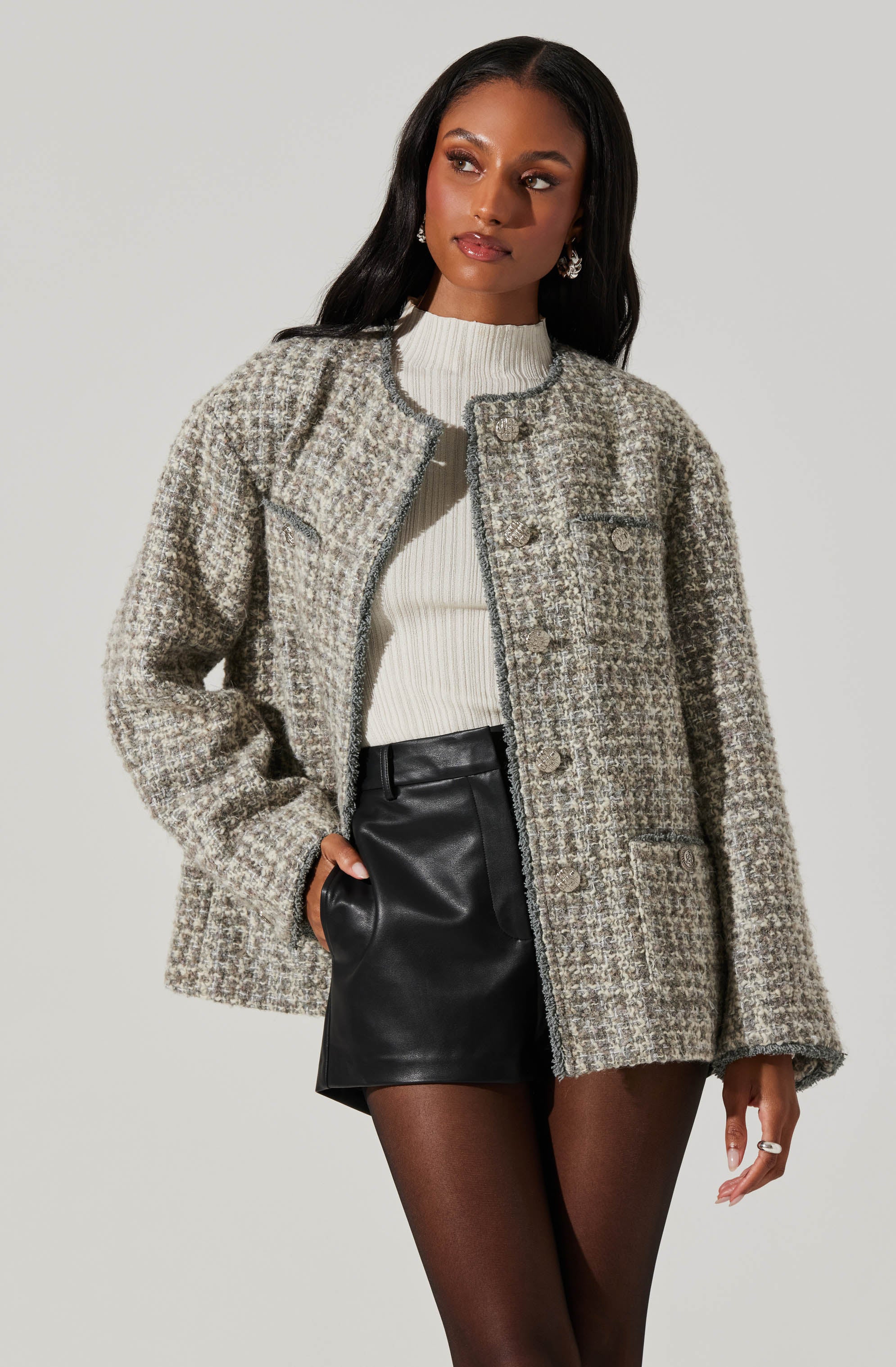 Perona Tweed Oversized Coat for Women - Classic Elegant Long Jacket with Pockets - Perfect for Fall, Winter, Office & Casual Outfits