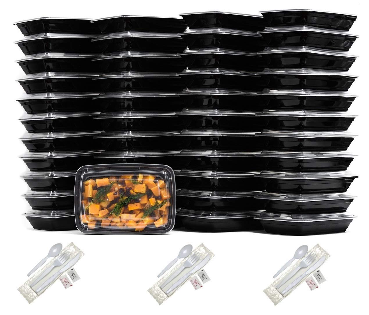 EcoQuality 15-Pack BPA-Free Meal Prep Containers with Cutlery | 32oz Single Compartment Food Storage Lunch Box | Microwave, Freezer & Dishwasher Safe | Airtight, Watertight & Stackable Bento Box for Office Lunch, Meal Prepping & Leftovers Storage