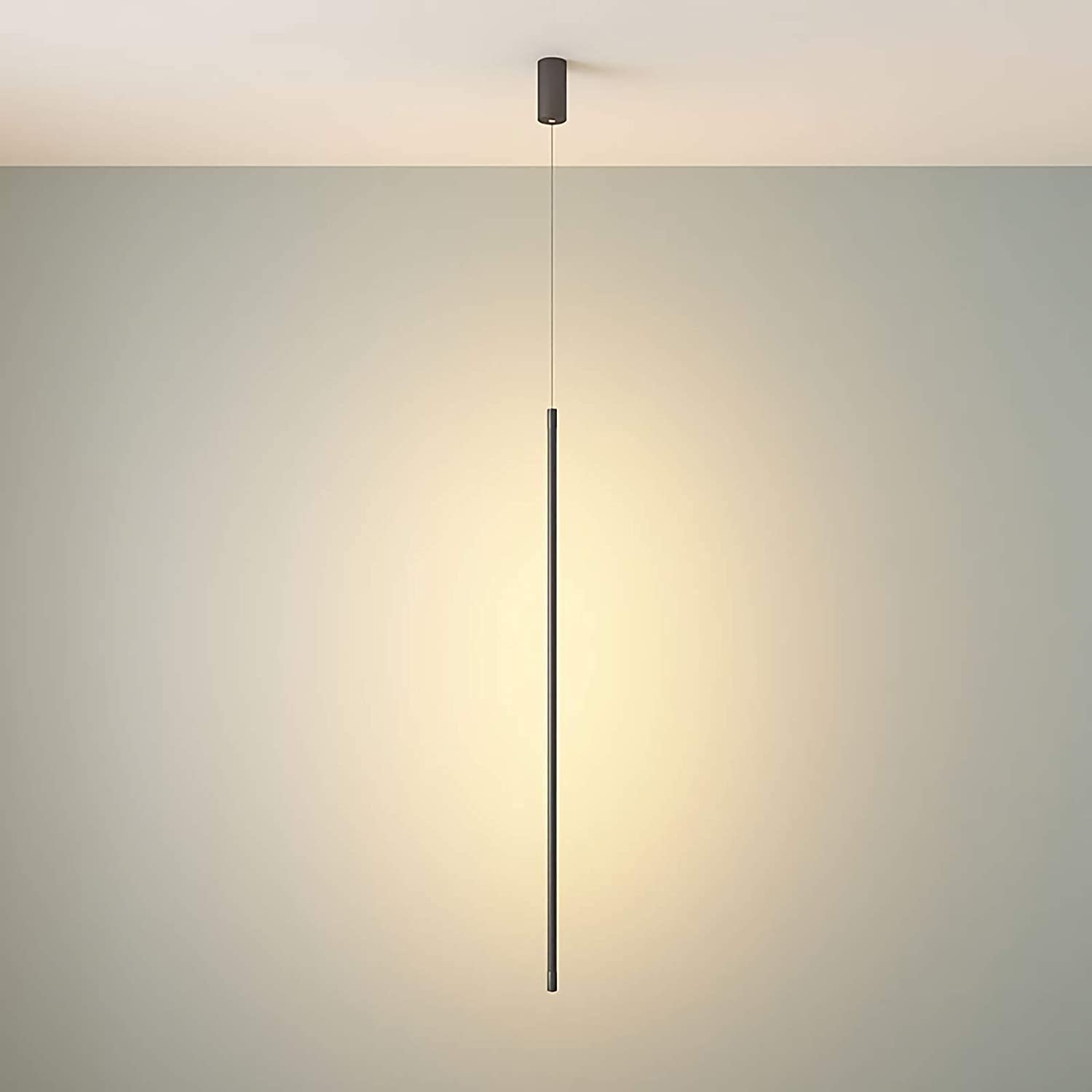 Minimalist Black LED Linear Pendant Light - Dimmable Hanging Lamp for Bedroom, Living Room & TV Wall Decor | Modern Lighting Fixture for Home, Office & Restaurant Ambience