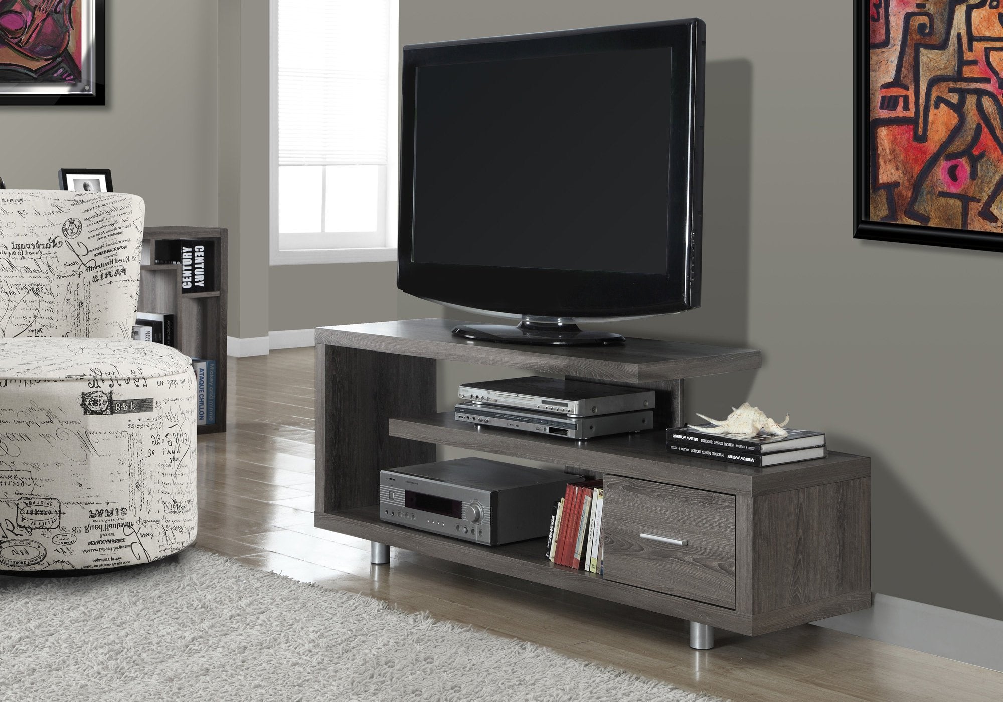 60L Dark Taupe TV Stand with 1 Drawer - Modern Entertainment Center for Living Room, Bedroom & Home Theater Storage Solution