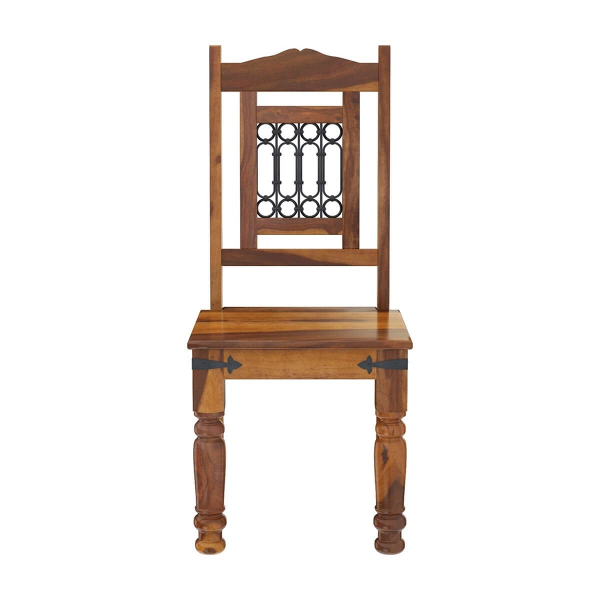 Handcrafted Indian Solid Wood & Iron Grill Back Dining Chairs Set (Brown) - Perfect for Patio, Garden, Restaurant & Outdoor Dining