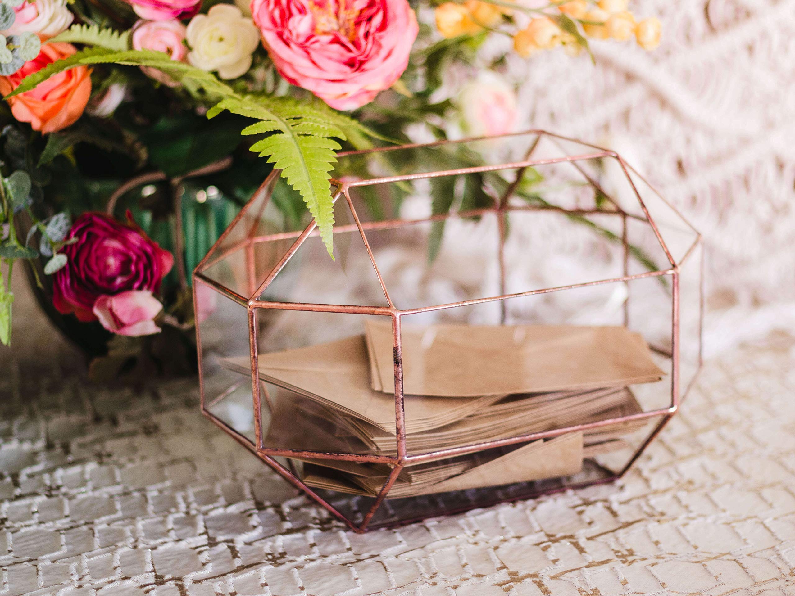 Clear Card Box - Large Glass Geometric Wedding Card Holder | Wishing Well Gift Box | Conservatory Envelope Keeper | Sweetheart Table & Gift Table Decor | Wedding Money Box (Copper, Silver, Black) - Perfect for Wedding Receptions, Bridal Showers & Anniversary Celebrations