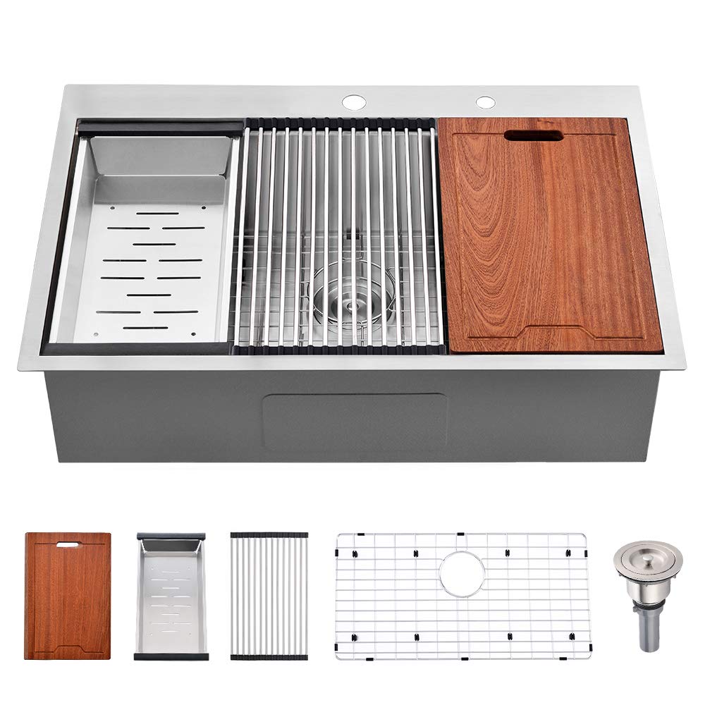 28 Inch Drop In Kitchen Sink Stainless Steel - Bokaiya 28x20 Topmount Single Bowl Sink, 16 Gauge R10 Deep Basin with Cutting Board & Accessories | Perfect for Food Prep, Dishwashing & Small Kitchen Spaces