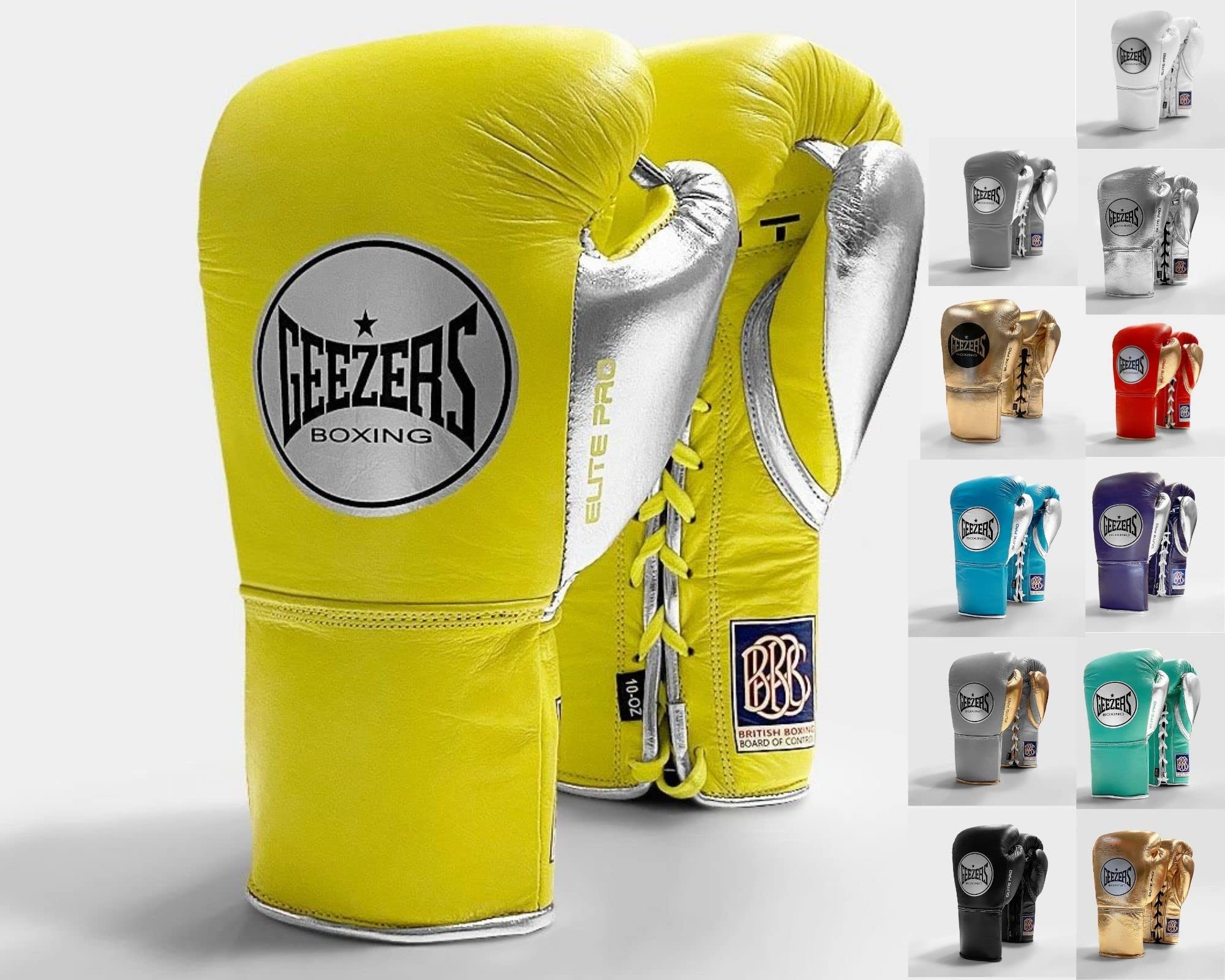 Geezers Boxing Elite Pro Special Edition Fight Gloves - Premium Leather Boxing Gloves for Men & Women - BBBofC Approved for Professional Fights - Ideal for Training, Sparring & Competition