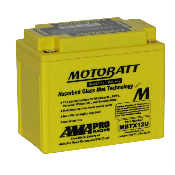 Motobatt MBTX12U 12V 14Ah AGM Motorcycle Battery - High Performance, Maintenance-Free Power for Harley, Honda, Kawasaki & More - Perfect for Cruisers, Touring Bikes & Off-Road Adventures