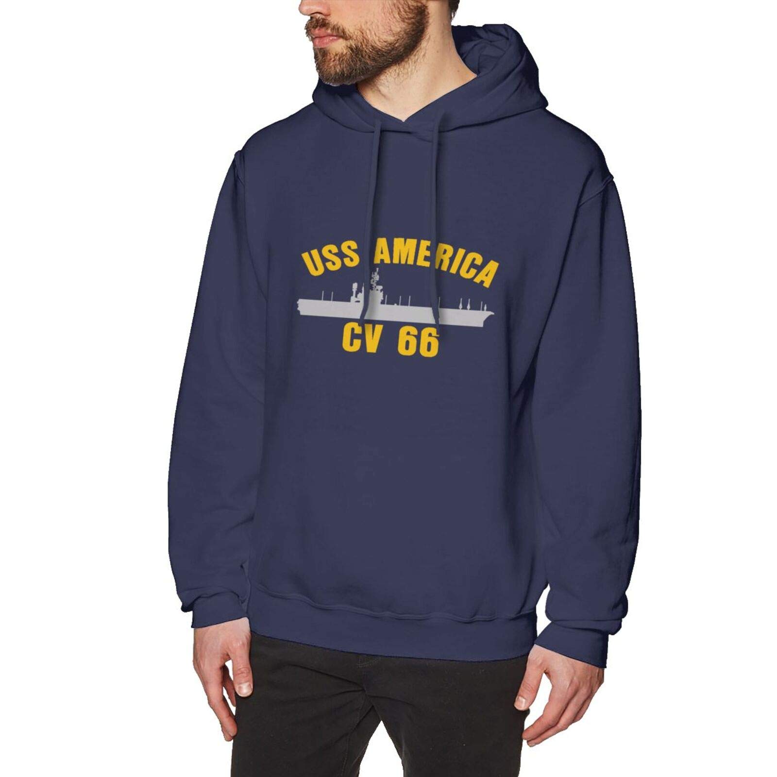 USS America CV-66 Men's Hoodie Pullover - Navy Veteran Military Sweatshirt - Comfortable Casual Wear for Patriotic Americans & Military Enthusiasts